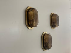 Set di 3 lampade in vetro fumé e ottone di Limburg, anni '60, Germania
