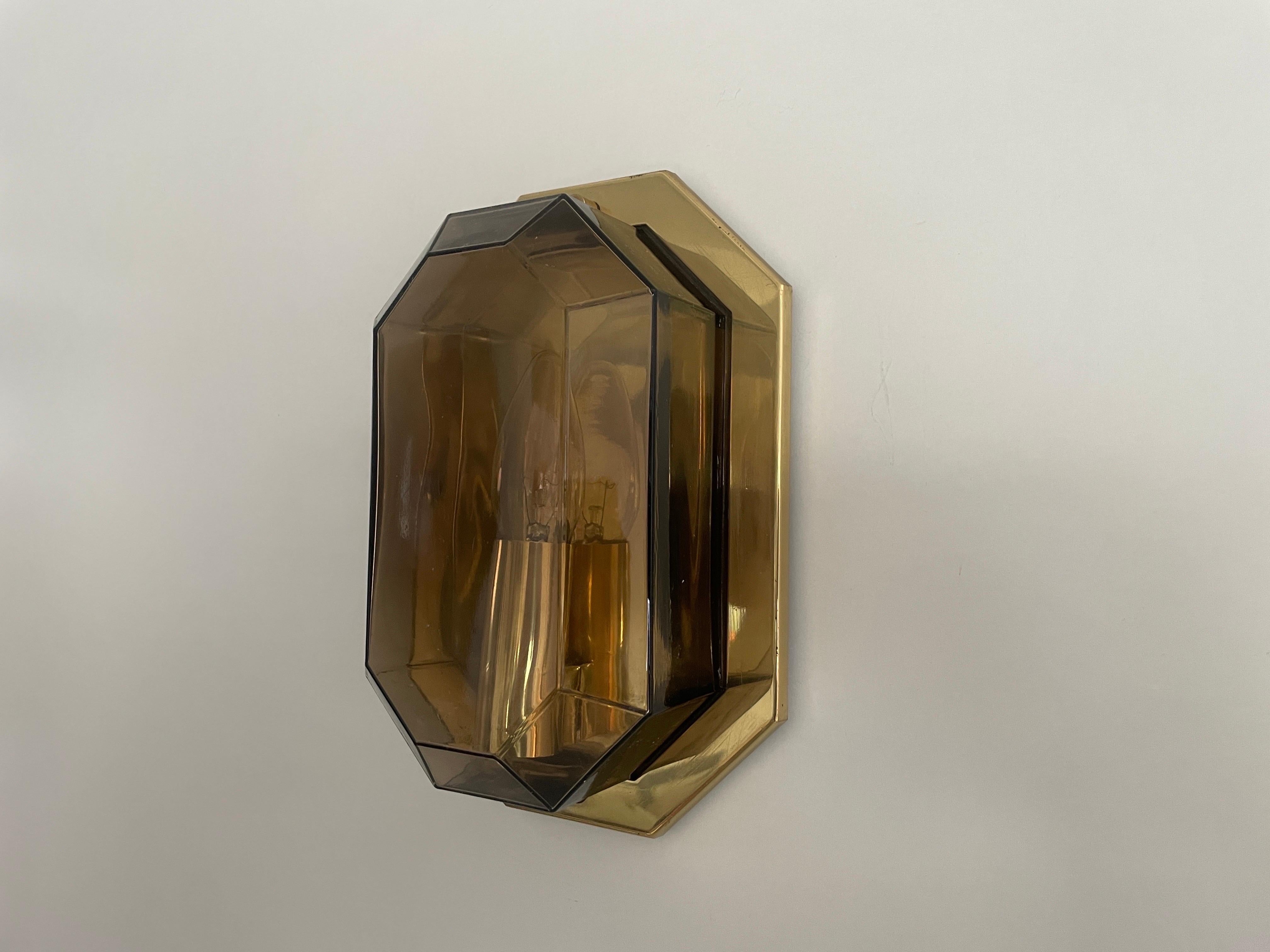 Juego de 3 apliques de cristal ahumado y latón de Limburg, años 60, Alemania en venta 1