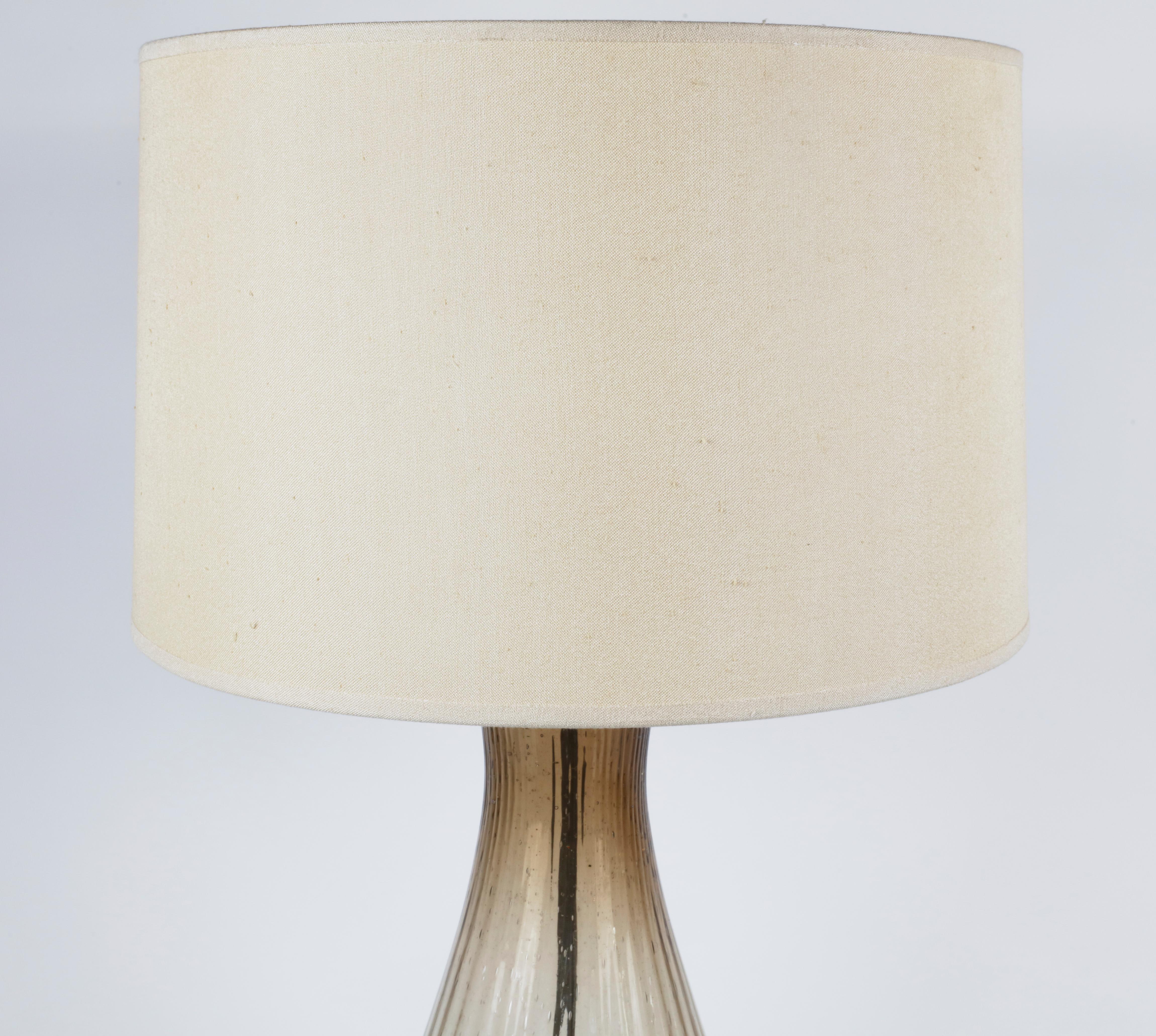 Smoke Glass Lamp with Shade and Lucite Base In Good Condition In Bridgehampton, NY