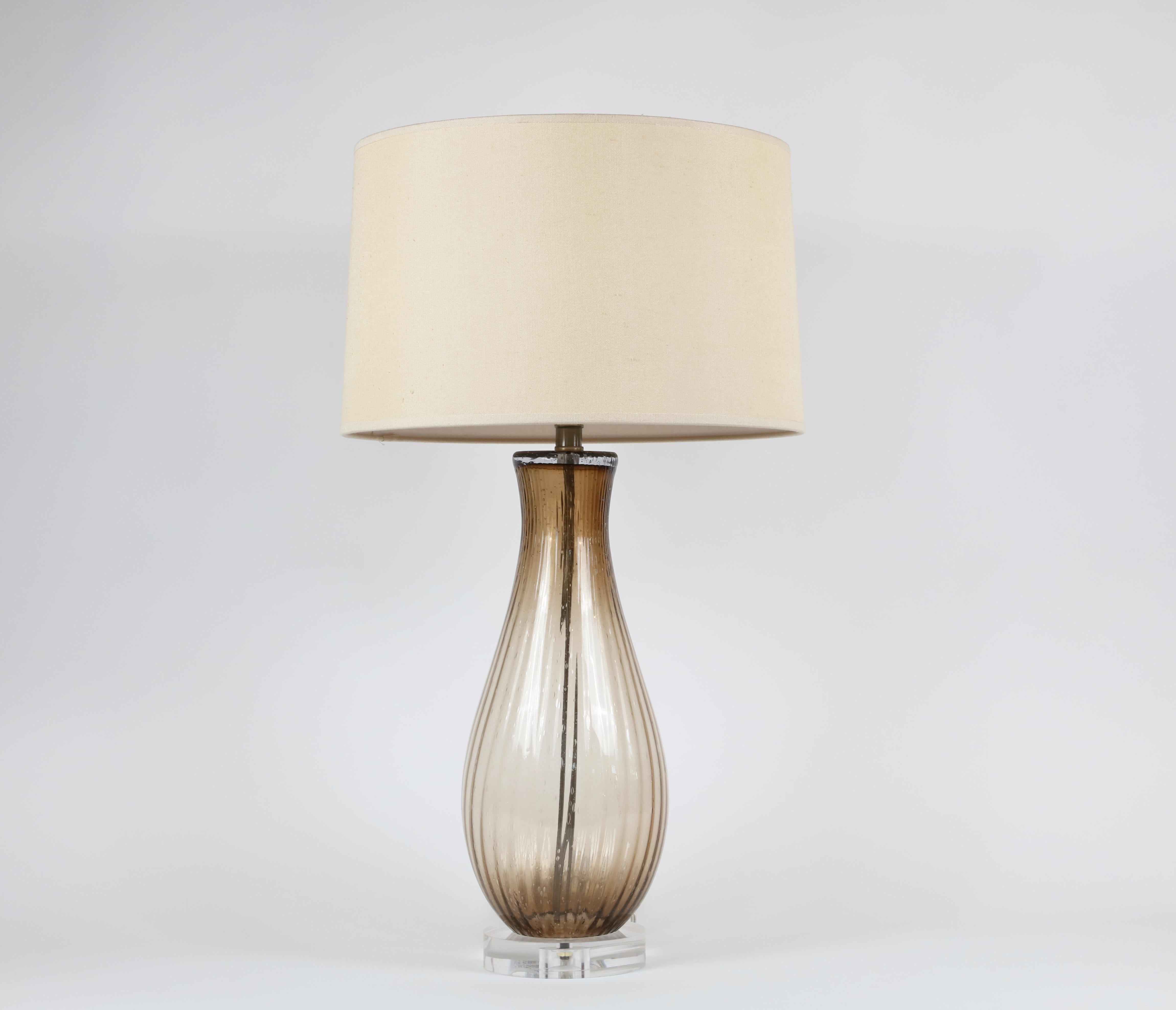 Contemporary Smoke Glass Lamp with Shade and Lucite Base