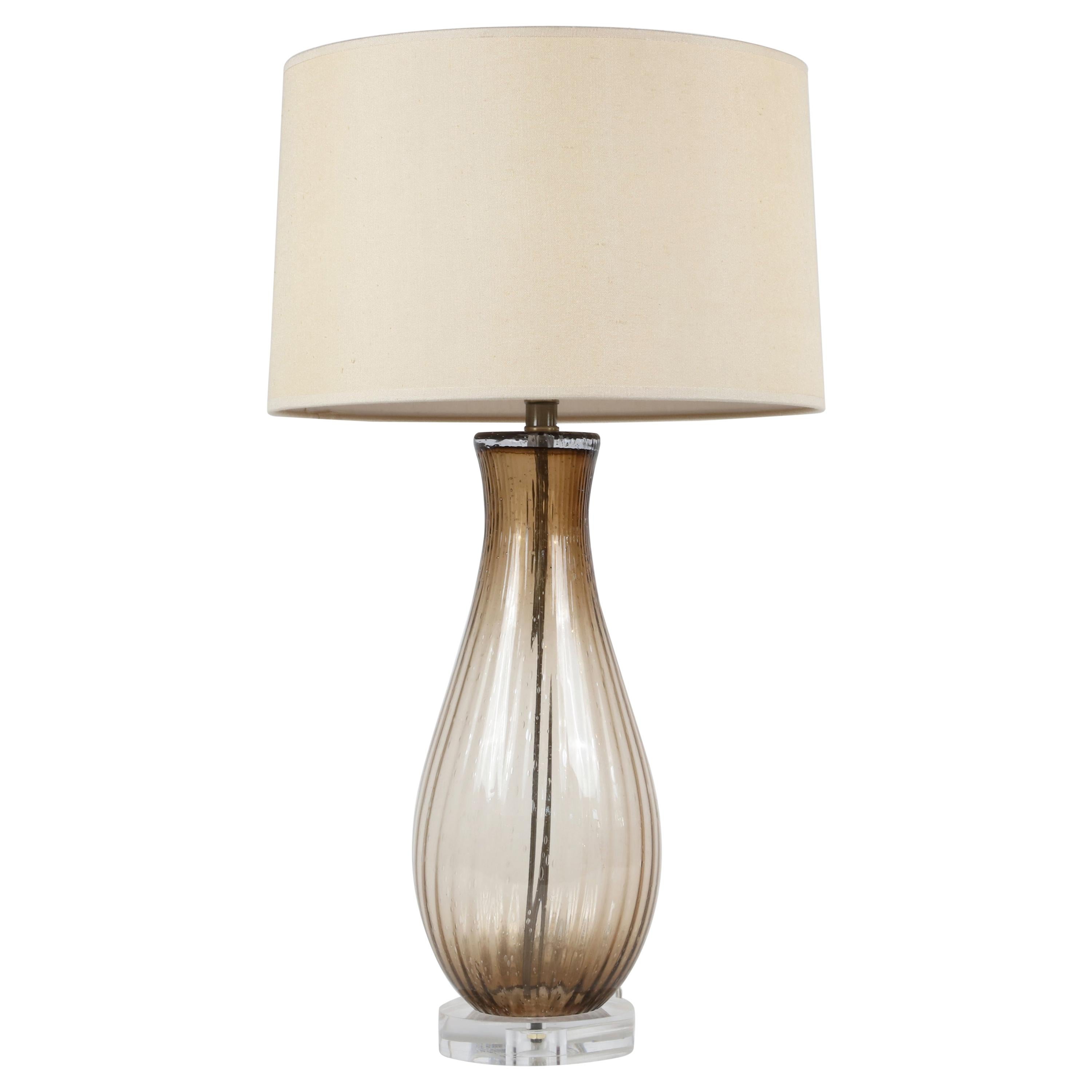 Smoke Glass Lamp with Shade and Lucite Base