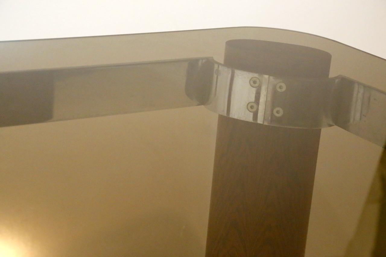 Mid-Century Modern Smoke Glass and veneer Wood mid-centuy Chrome-Plated Steel Coffee Table, 1970s