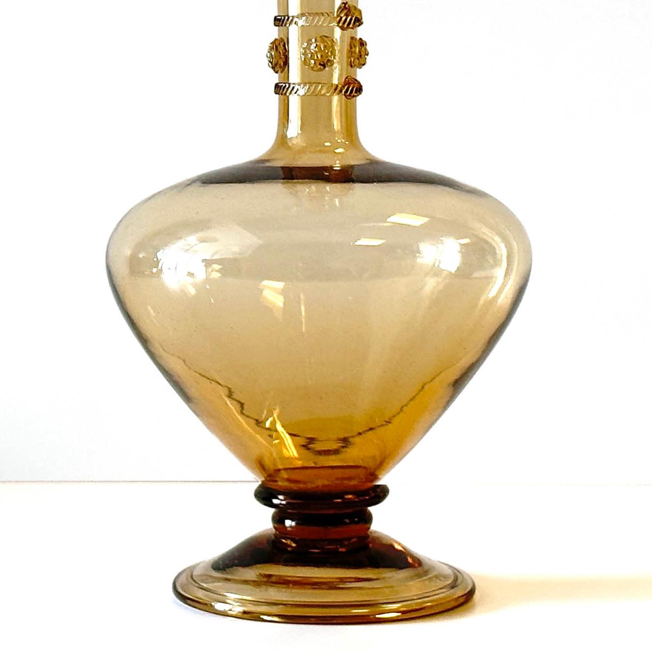 Czech Smoke Gray Decanter with Applied Decoration For Sale