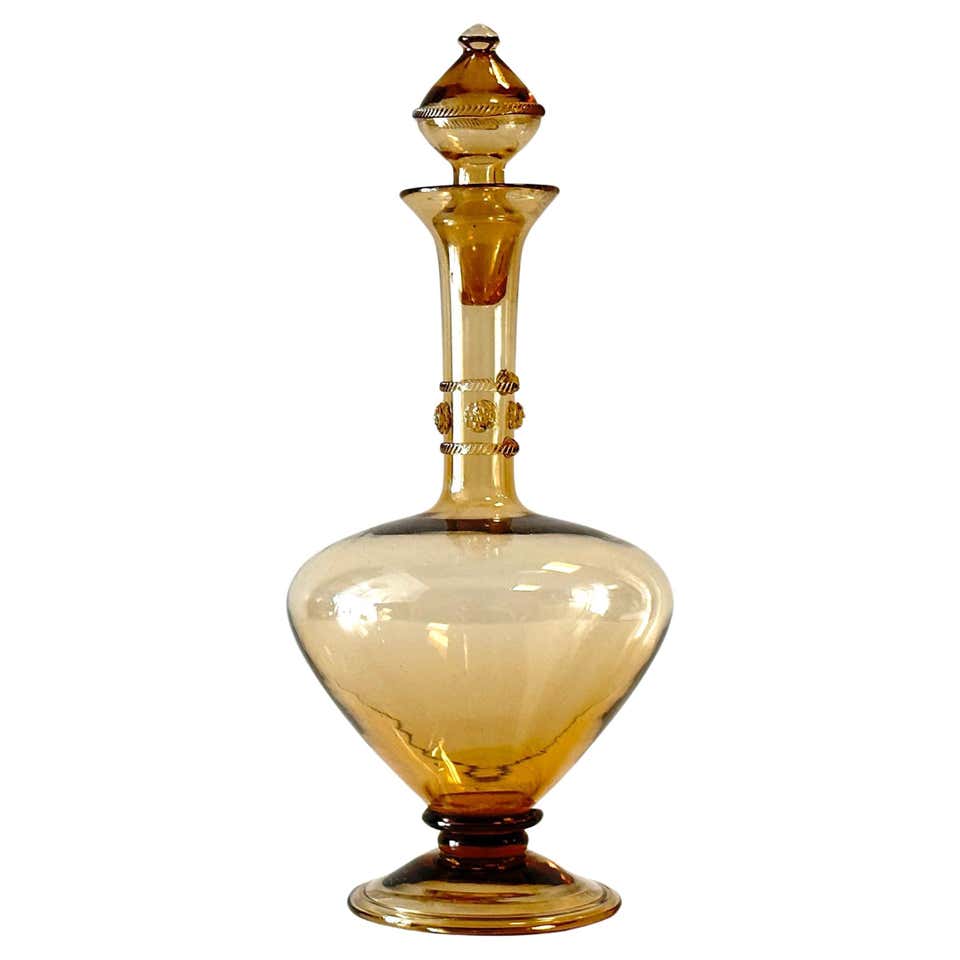 Blenko Lemon Yellow Optical Art Glass Flame Stopper Decanter For Sale