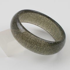Smoke Gray Lucite Resin Bracelet Bangle with Silver Flakes