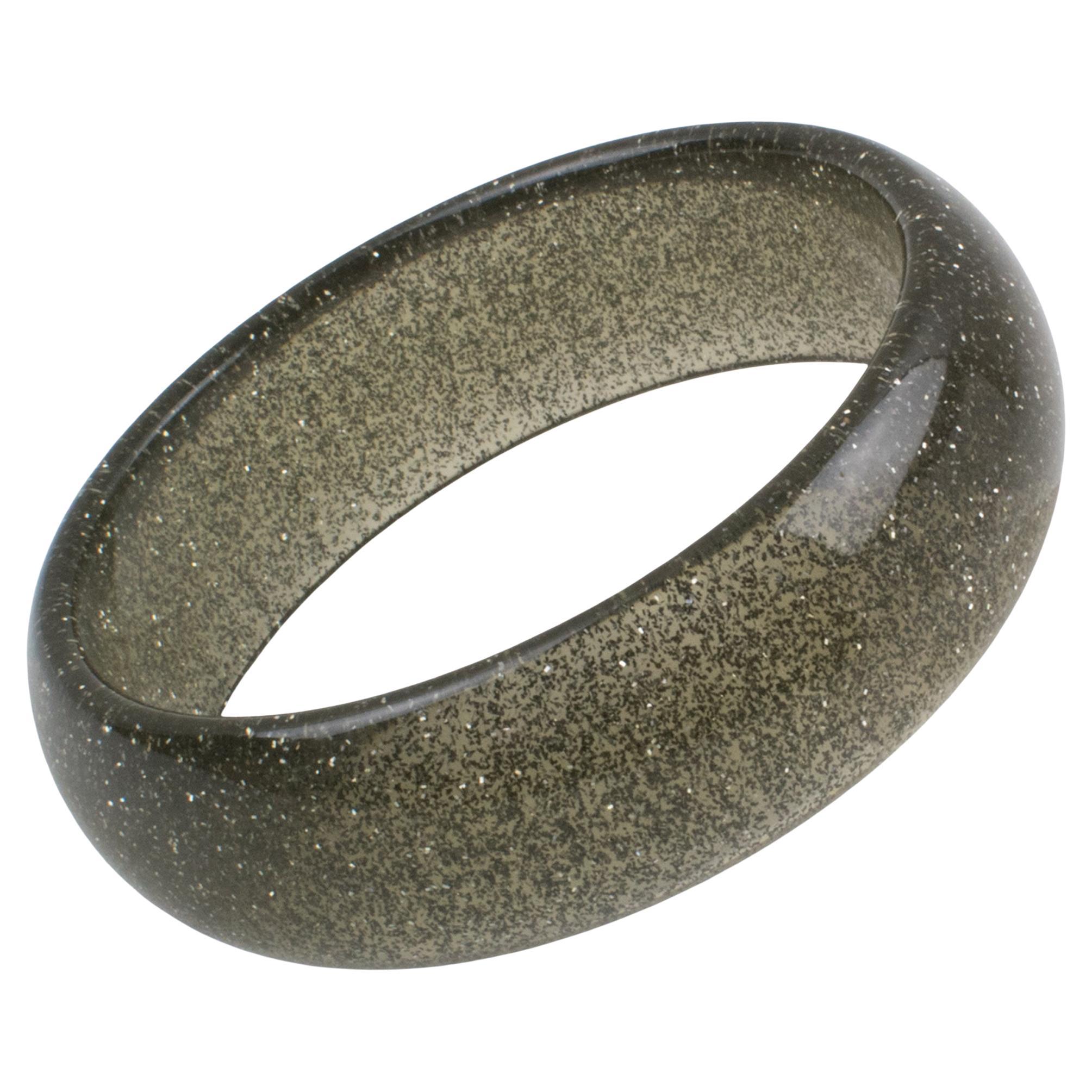 Smoke Gray Lucite Resin Bracelet Bangle with Silver Flakes