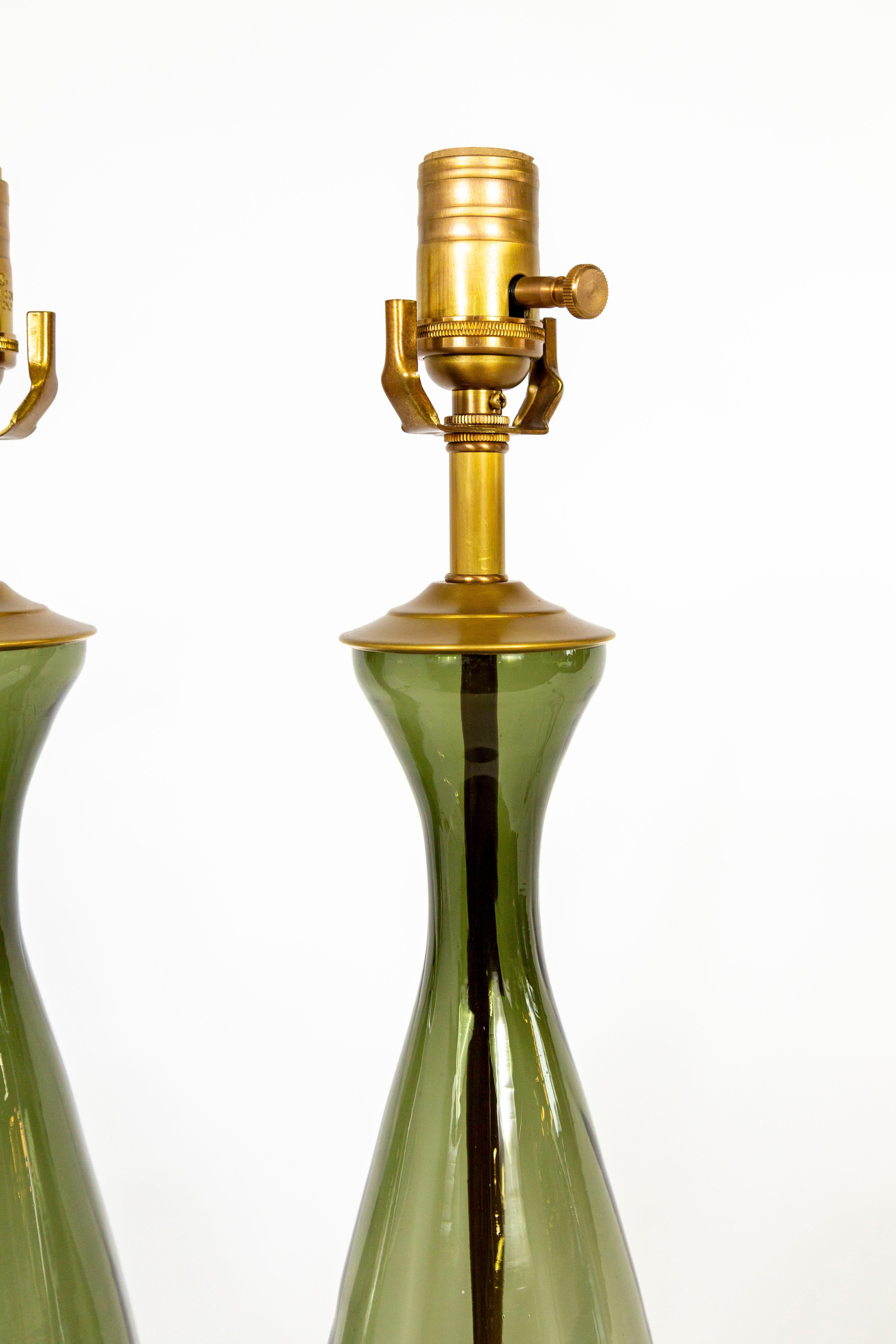 Smoke Green Murano Glass Drop Lamps, Pair In Good Condition In San Francisco, CA