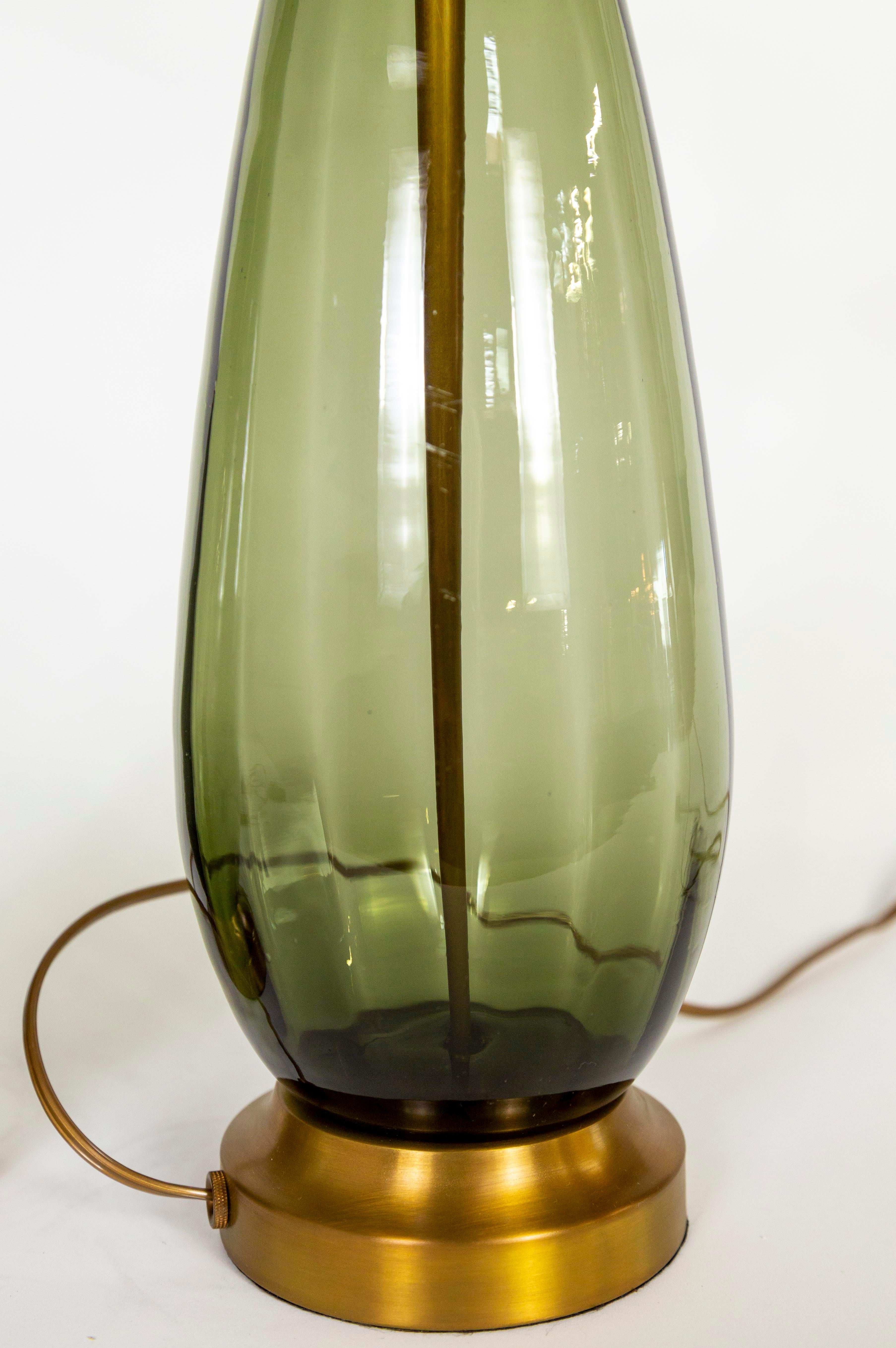20th Century Smoke Green Murano Glass Drop Lamps, Pair