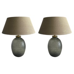 Smoke Grey Pair Prism Cut Glass Table Lamps, Romania, Contemporary