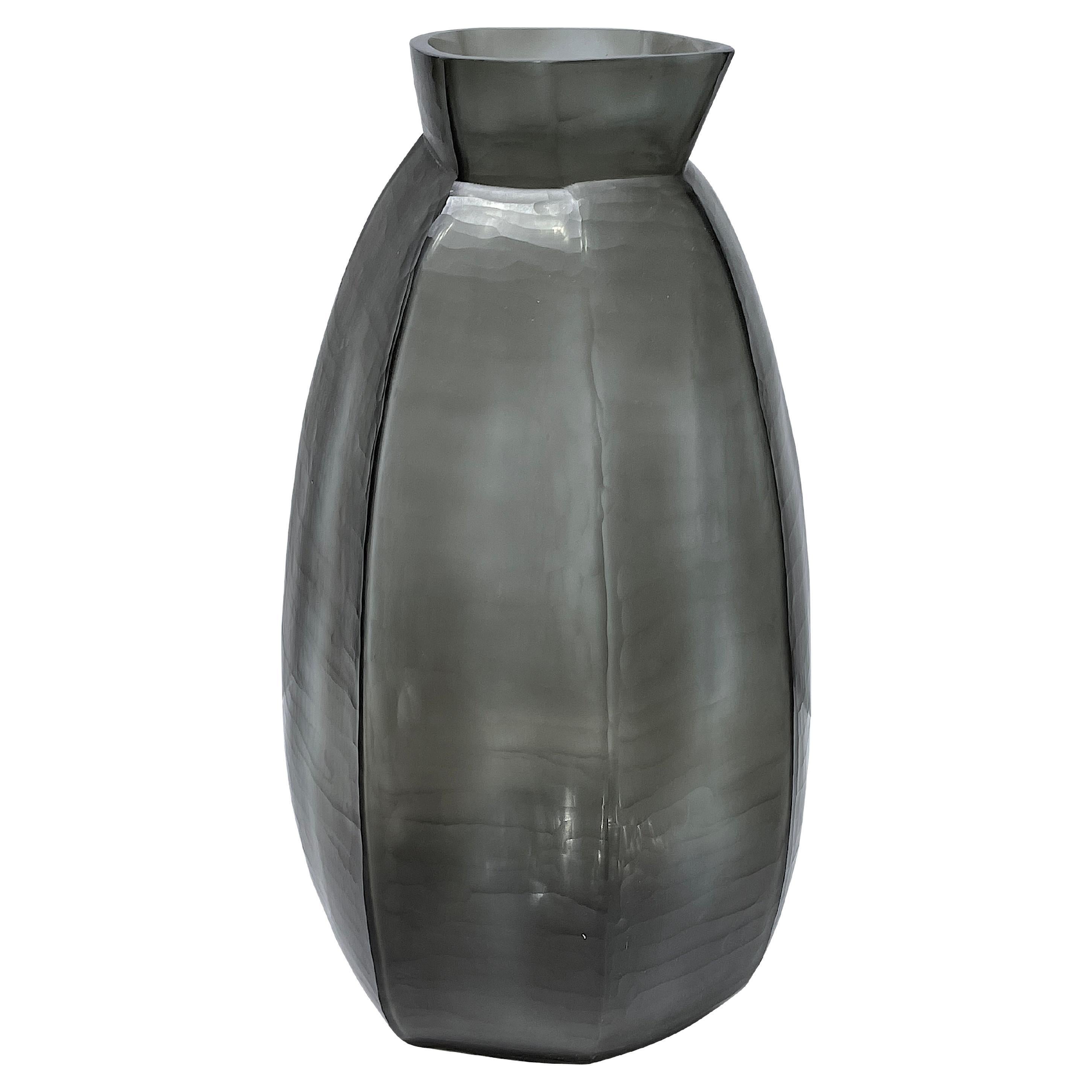 Mid-Century Modern Smoked Grey Glass Teardrop Bud Vase at 1stDibs