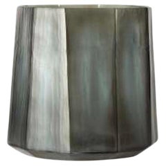 Smoke Grey Wide Rib Large Glass Vase, Romania, Contemporary