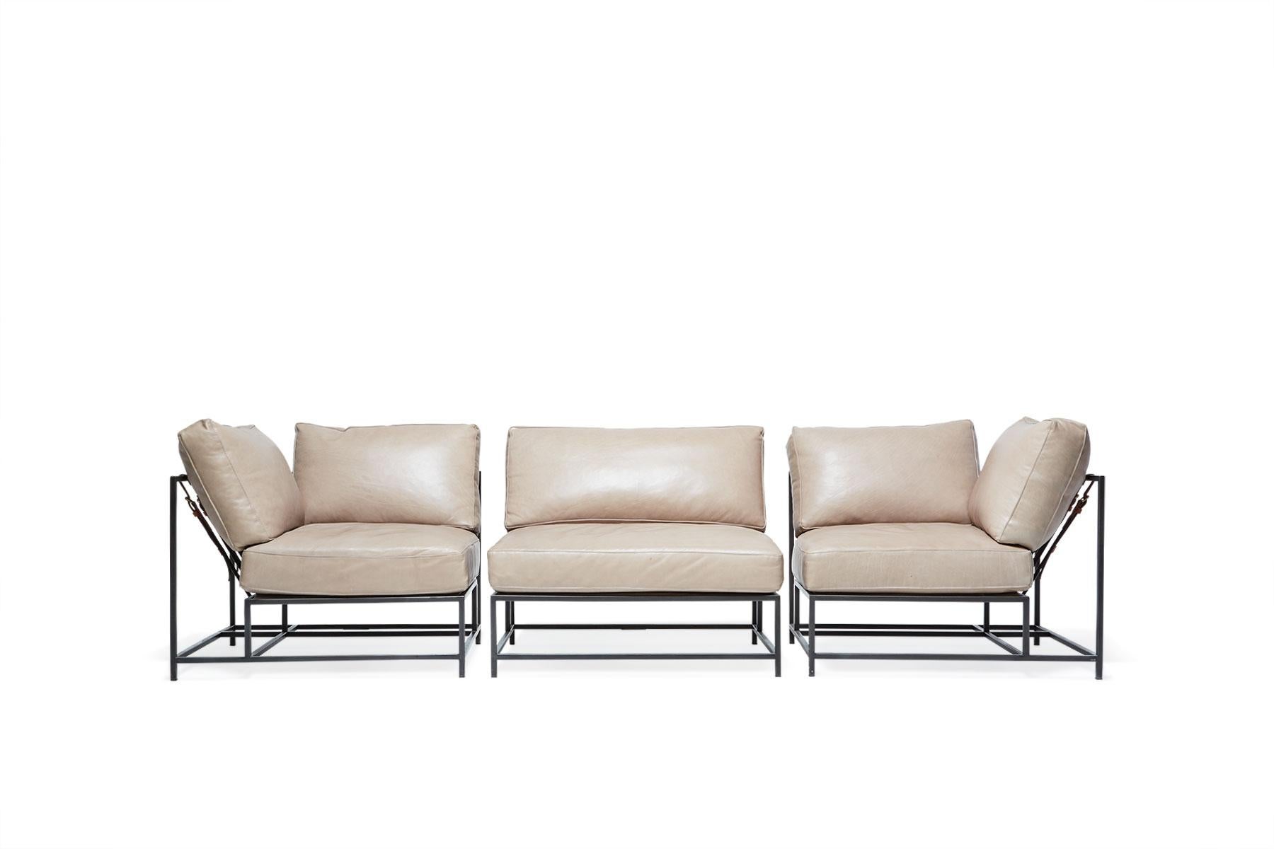 The Inheritance Sectional by Stephen Kenn is as comfortable as it is unique. The design features an exposed construction composed of three elements - a steel frame, plush upholstery, and supportive belts. The deep seating area is perfect for a