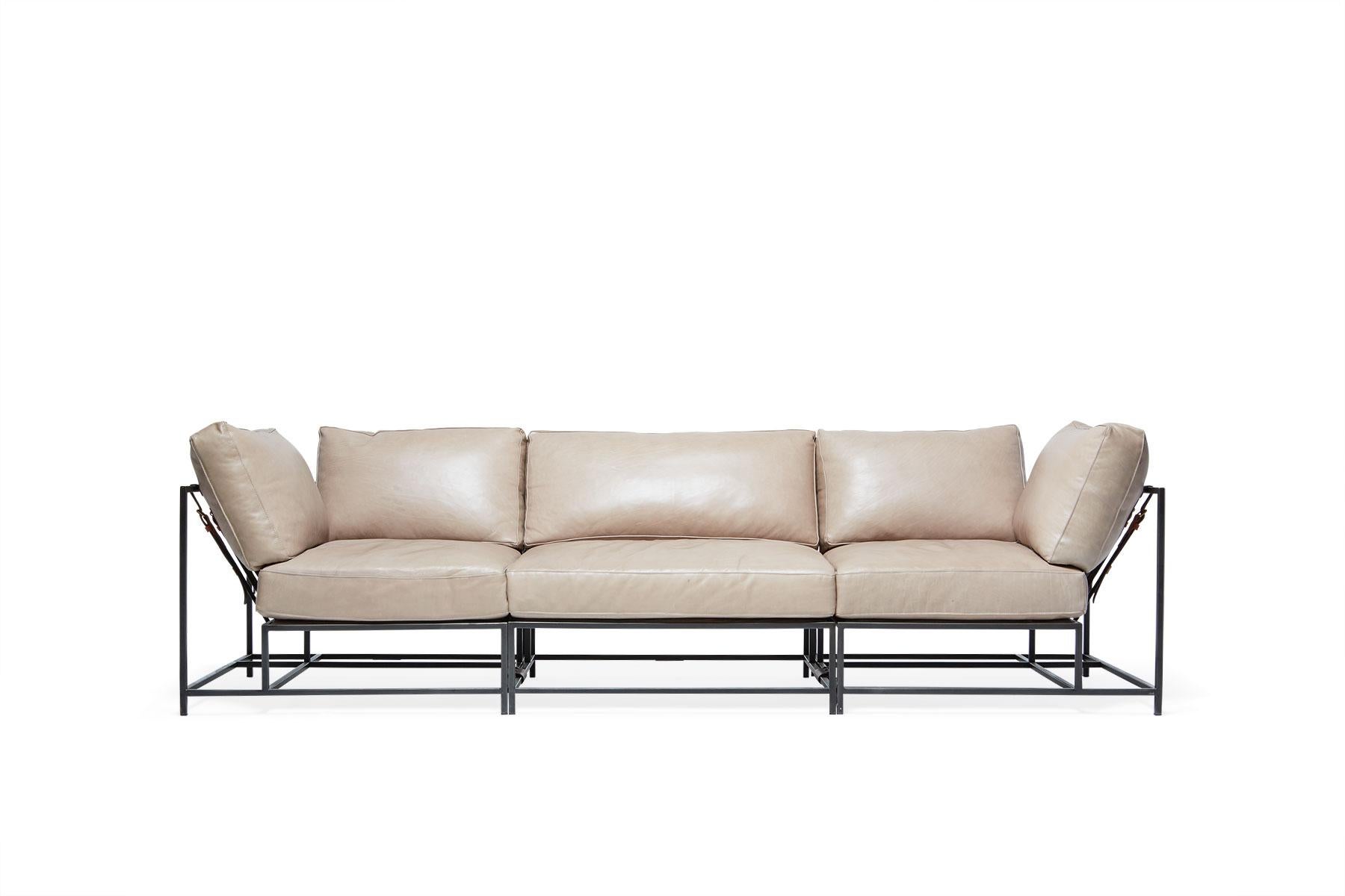 Modern Smoke Leather & Blackened Steel Sectional For Sale