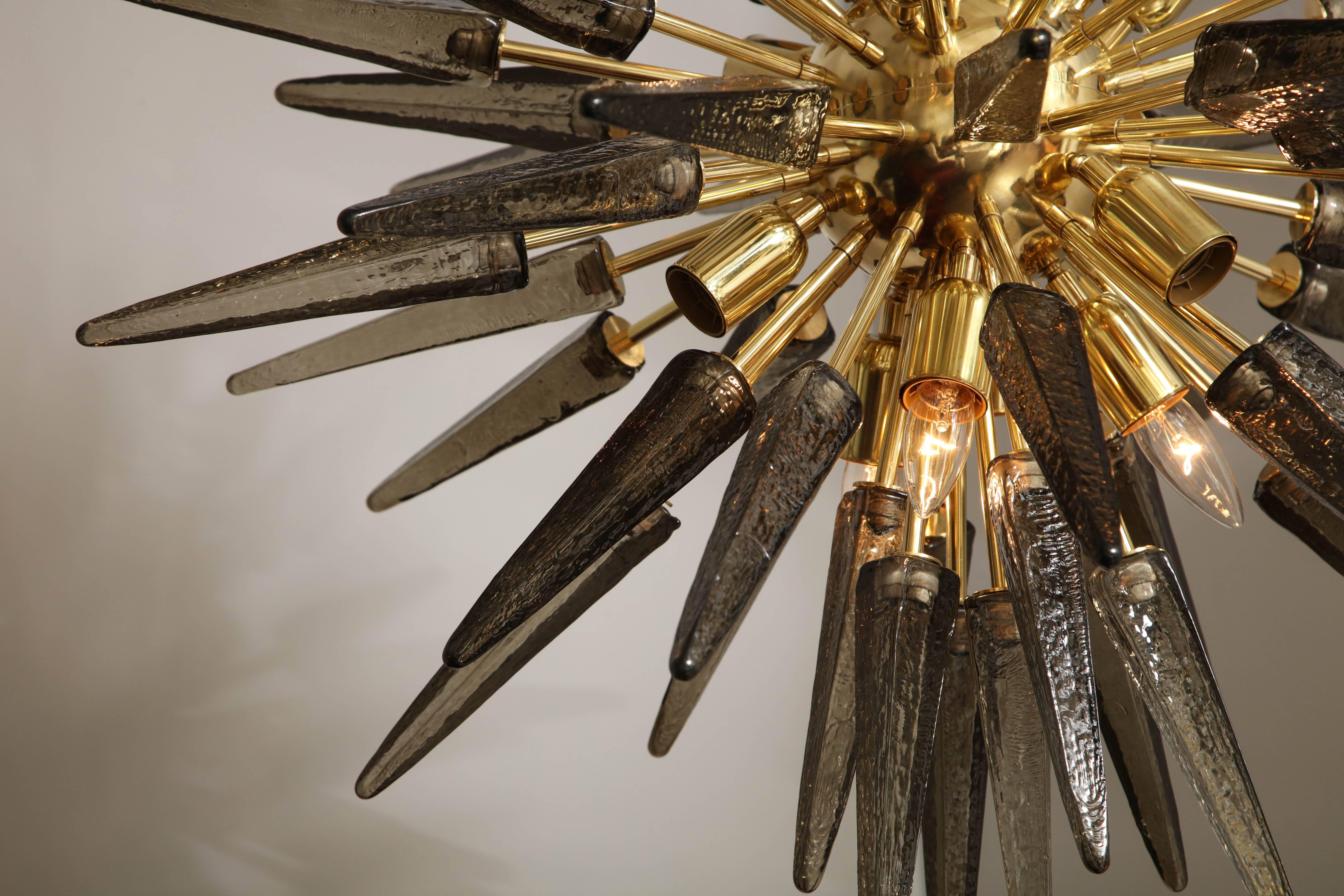 Contemporary Custom Smoke Murano Glass Spike Sputnik Chandelier For Sale