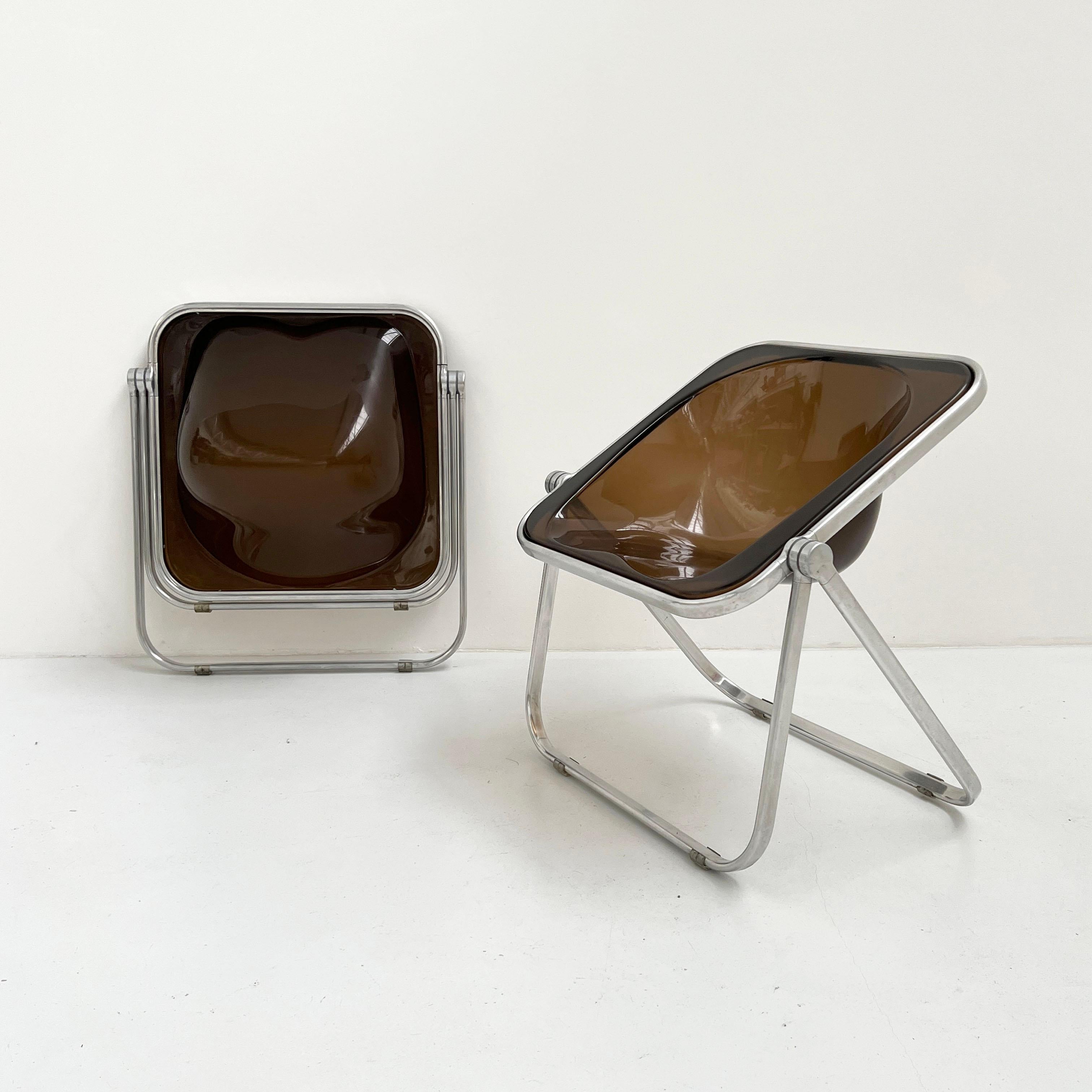 Aluminum Smoke Plona Folding Chair by Giancarlo Piretti for Castelli, 1970s For Sale