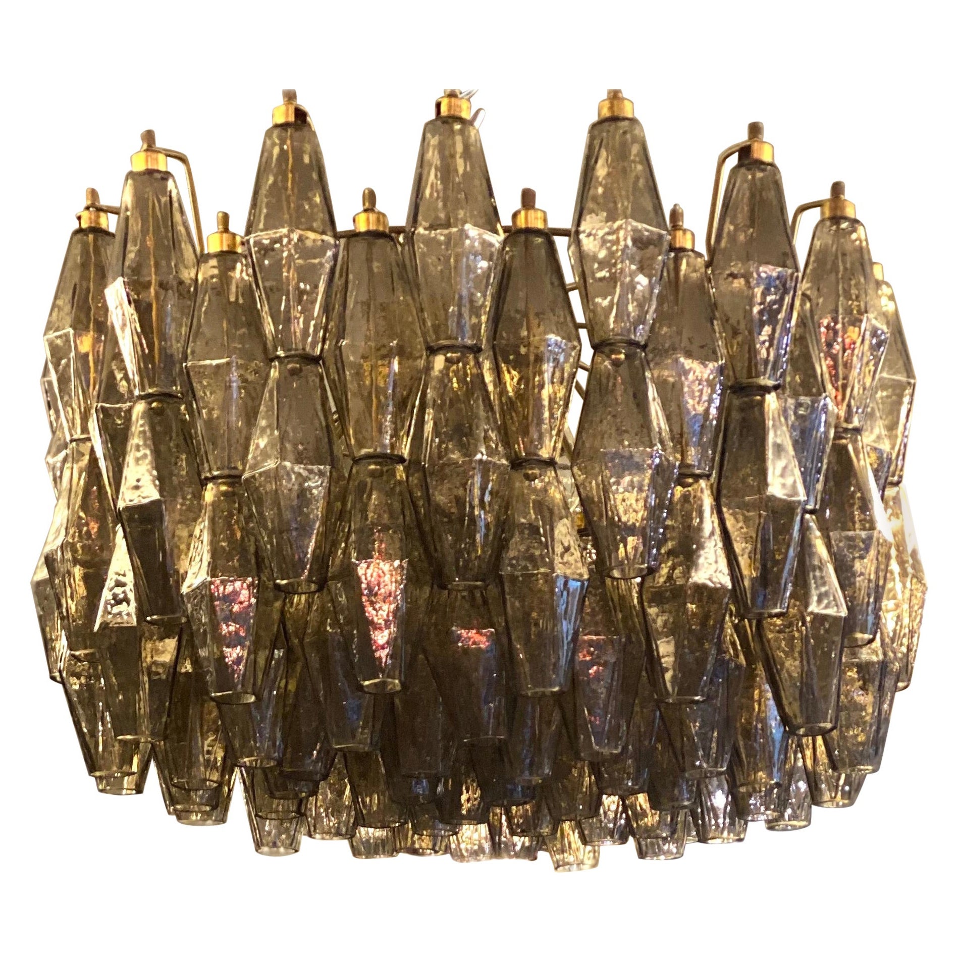 Smoke Poliedri Murano Glass Chandelier For Sale