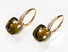 Orecchini pendenti in quarzo fumé sfaccettato in oro 18 carati con pavé di diamanti