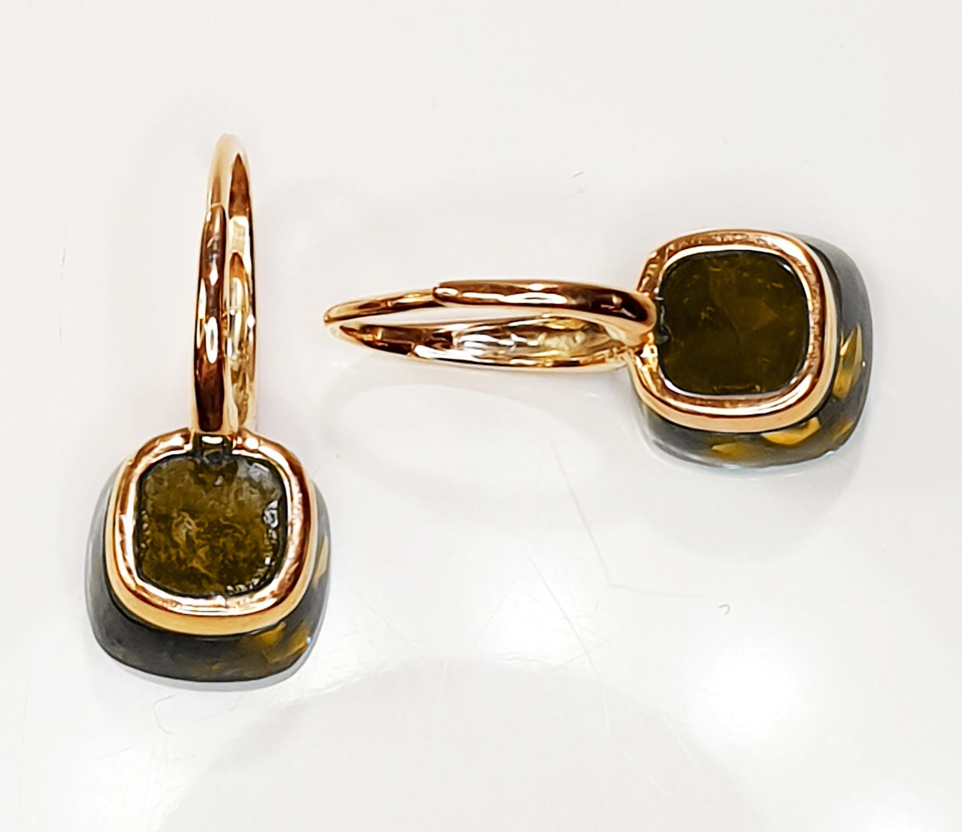 Women's Smoke Quartz Multifaceted 18 Karat Gold Dangle Earrings with Pavé of Diamonds For Sale