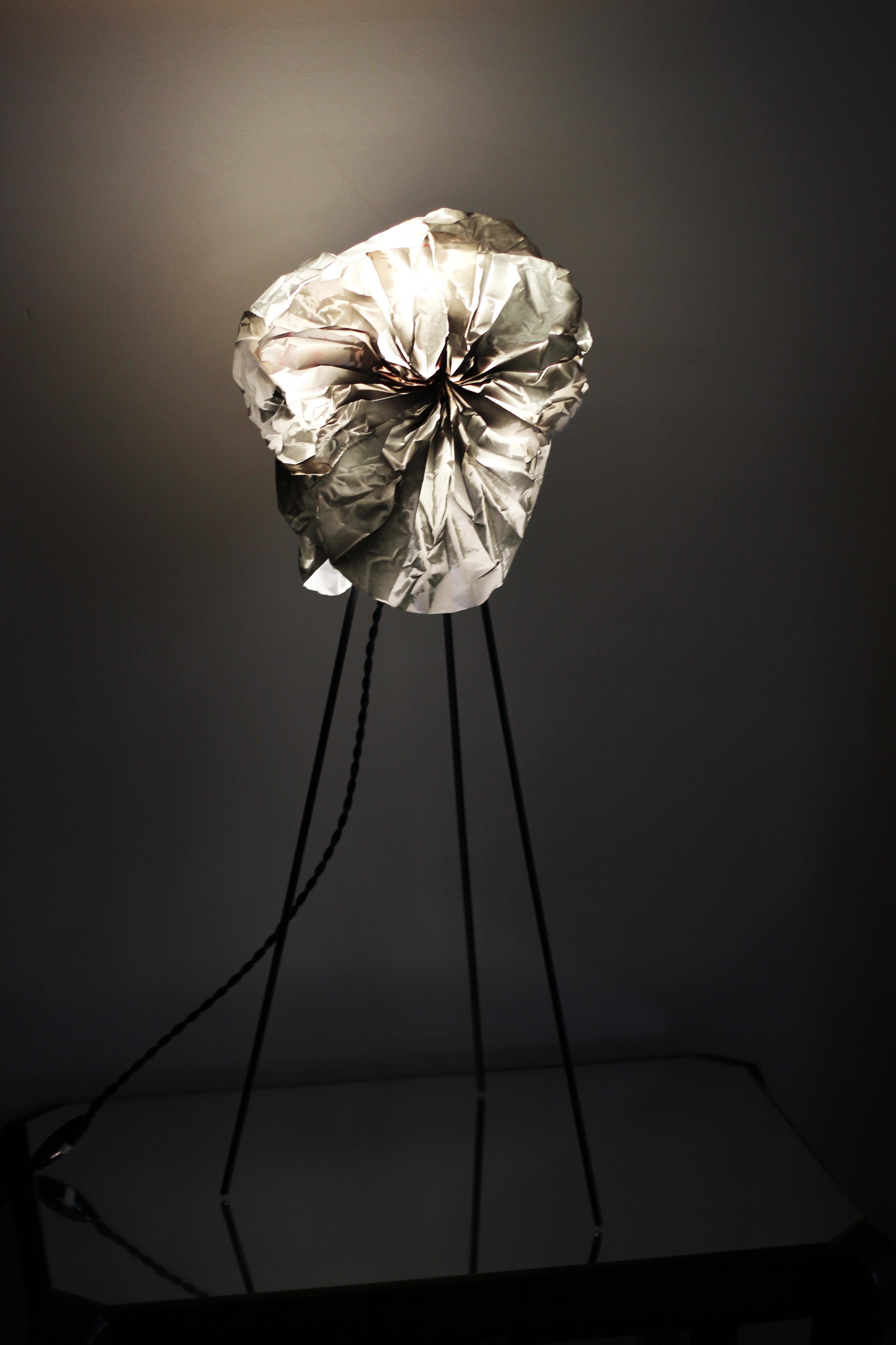 Smoke sculptural floor lamp by Camille Deram

Tall lamp : 35 × 35 × 72 cm
Medium size lamp : 25 × 25 × 54 cm
Small lamp : 20 × 20 × 32 cm

Materials: Metal and sculpted paper, Led E14 bulb


Camille Deram is a designer of Parisian origin, a graduate