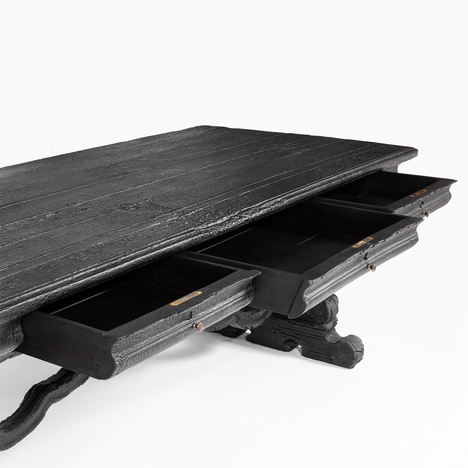 Dutch Smoke Table in Wood and Black Resin by Marteen Baas For Sale