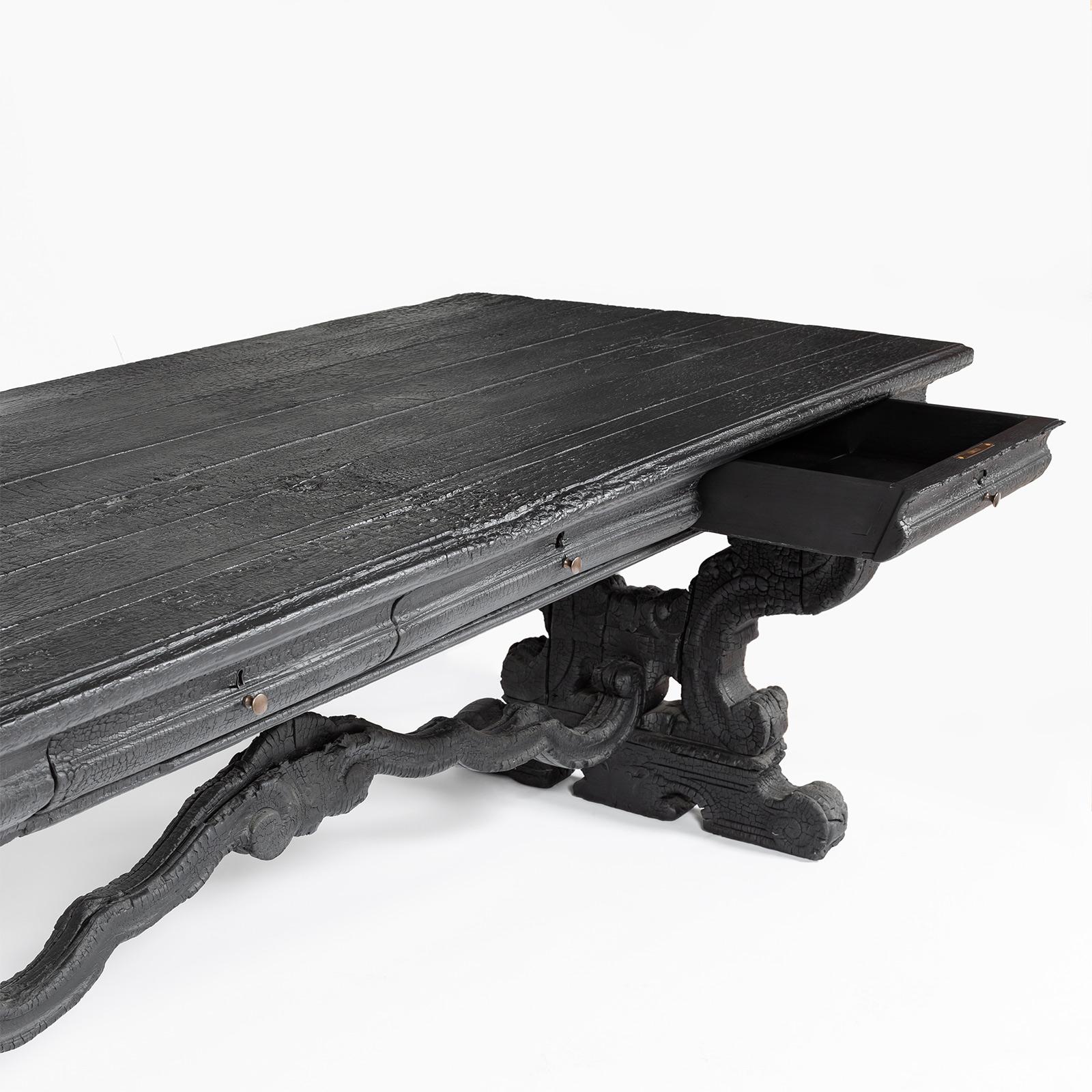 Contemporary Smoke Table in Wood and Black Resin by Marteen Baas