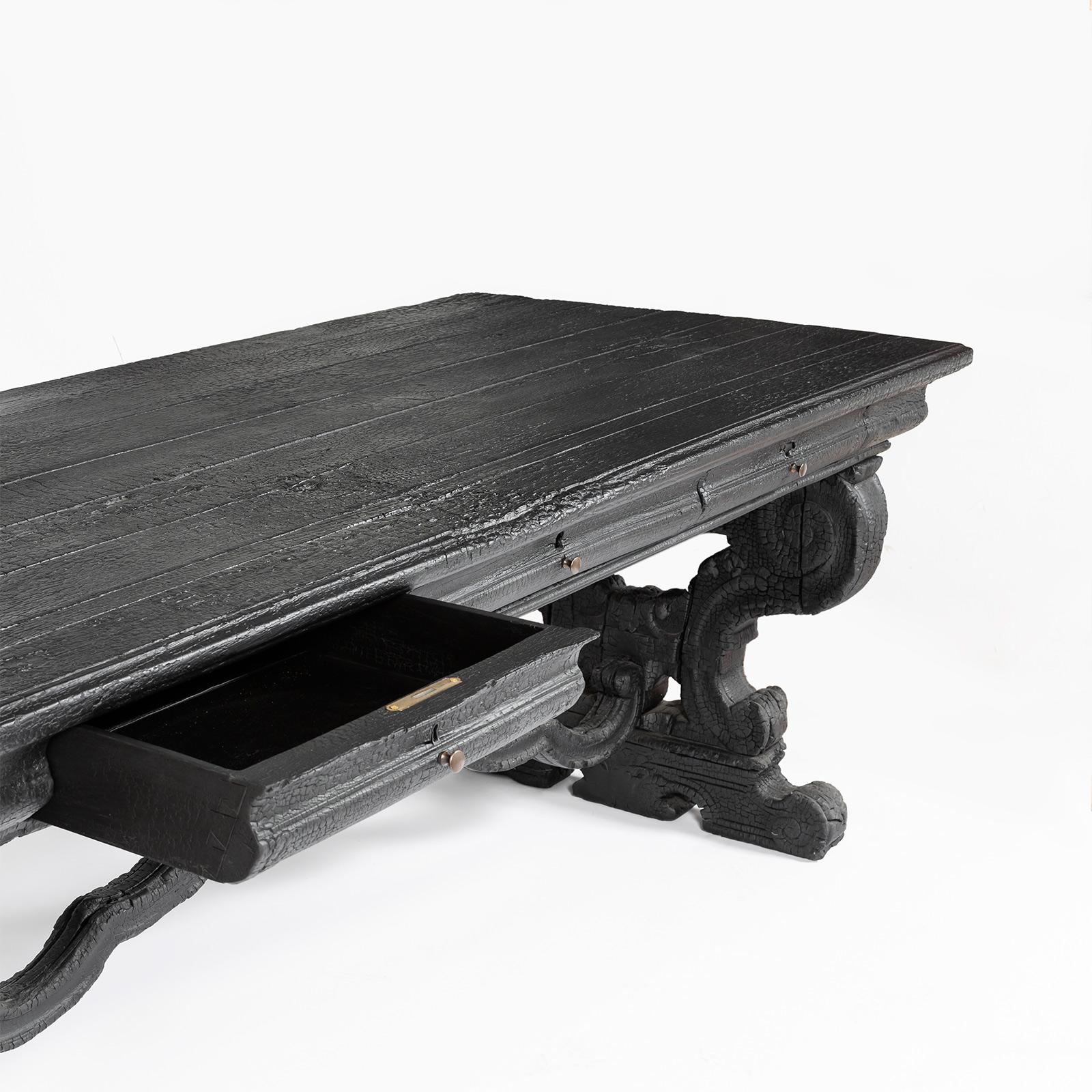 Smoke Table in Wood and Black Resin by Marteen Baas 1
