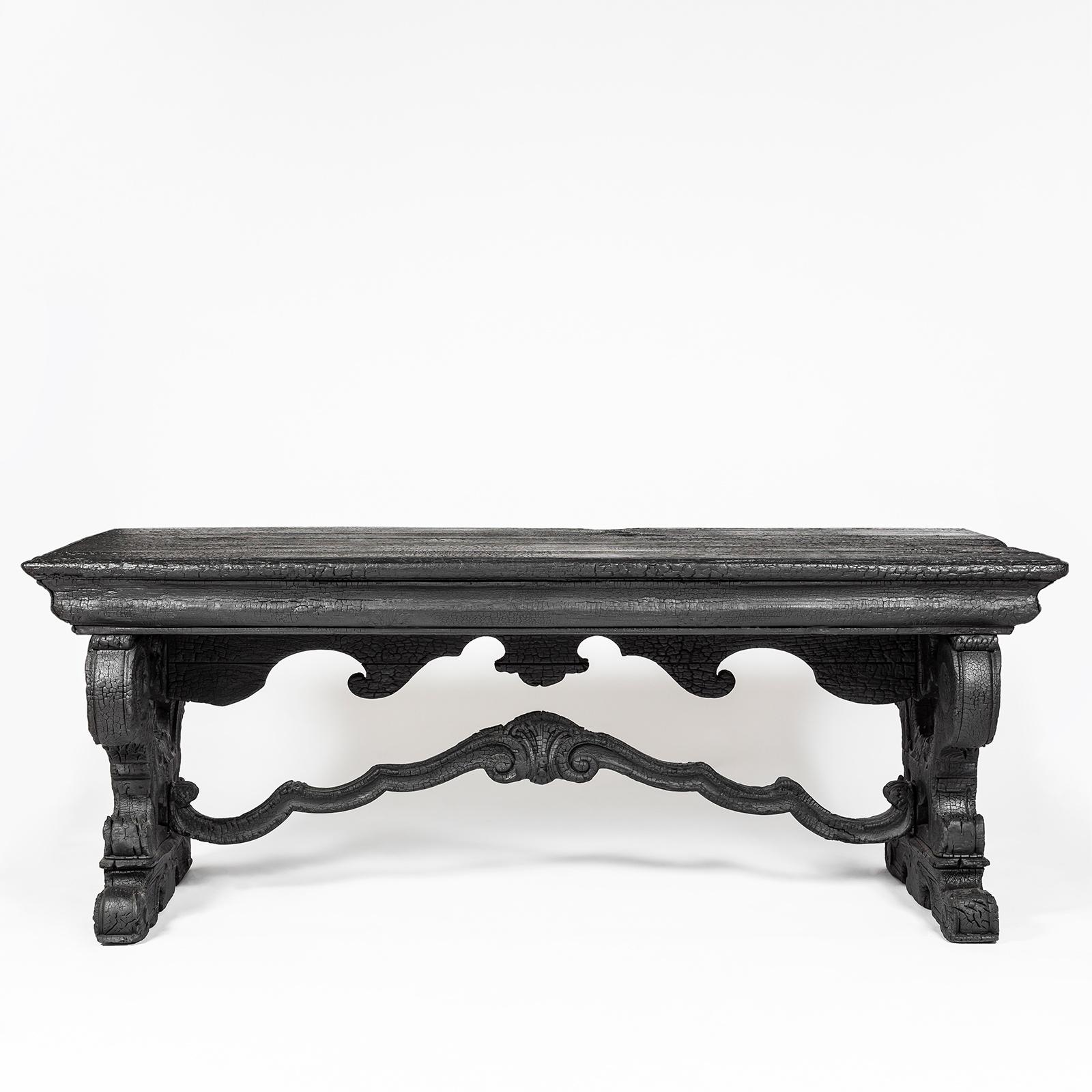 Smoke Table in Wood and Black Resin by Marteen Baas 2