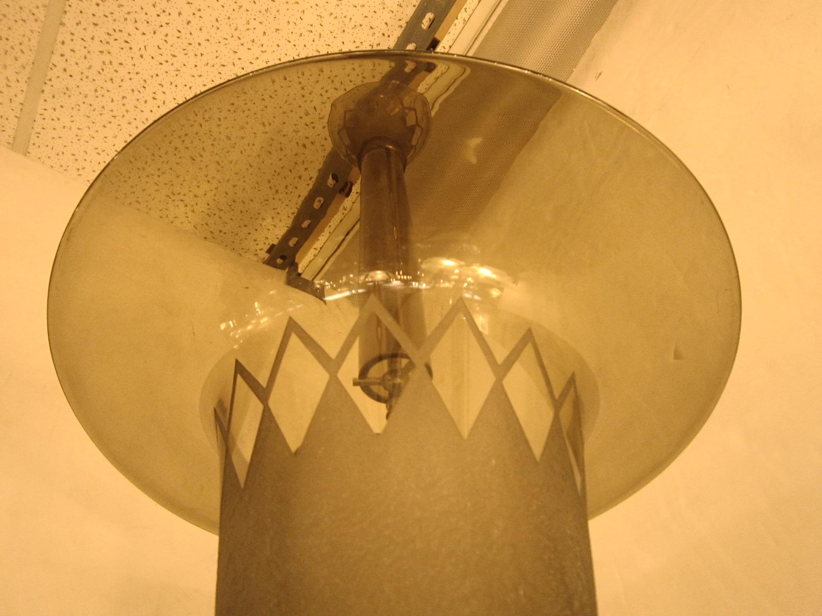 Art Glass  Original Smoke Tinted Acid Etched Chandelier Signed Daum Nancy, 1935 For Sale