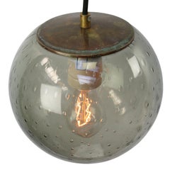 Smoked Air Bubble Glass Globe Dutch Vintage Brass Top Pendant Lights