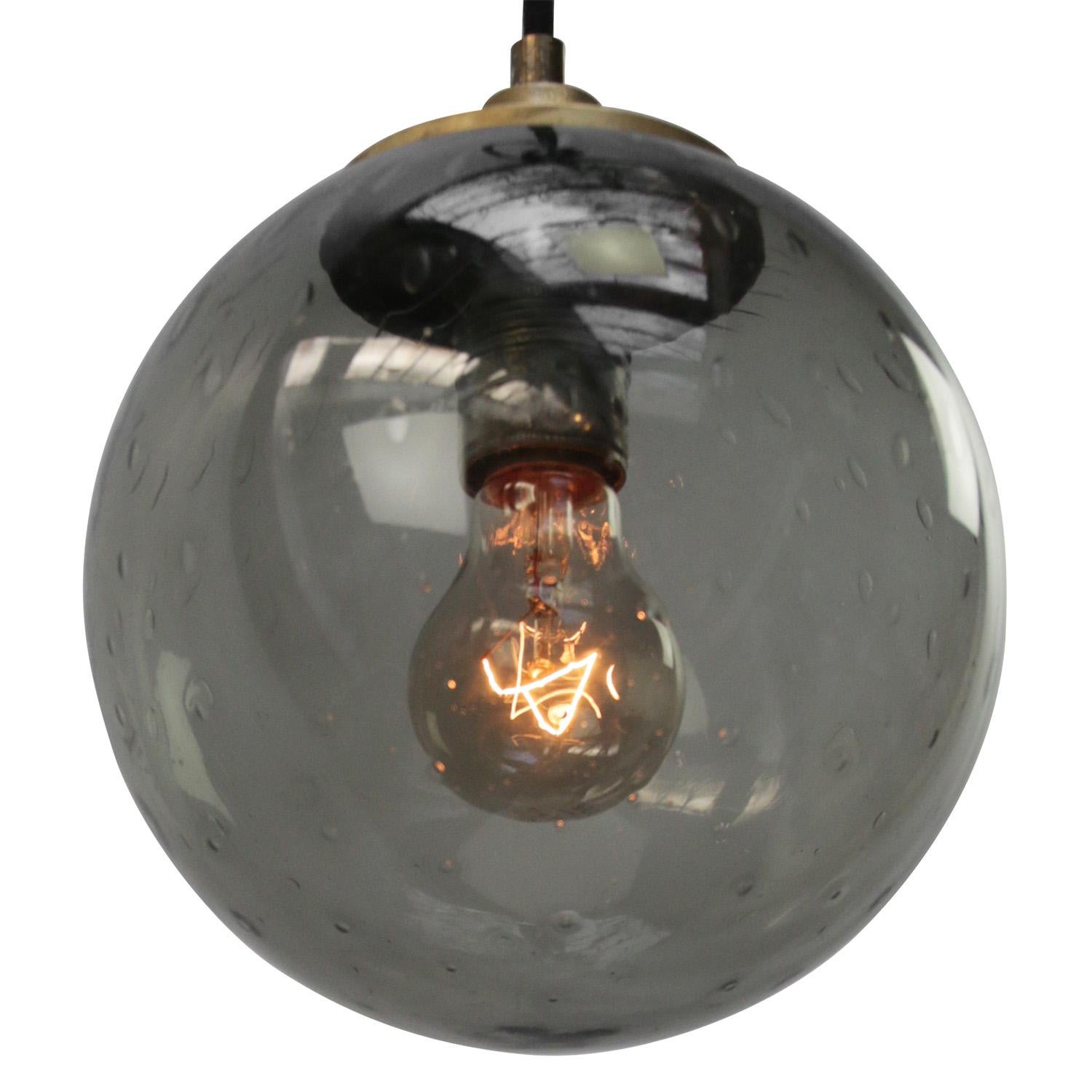 Mid-Century Modern Smoked Air Bubble Glass Globe Dutch Vintage Brass Top Pendant Lights For Sale