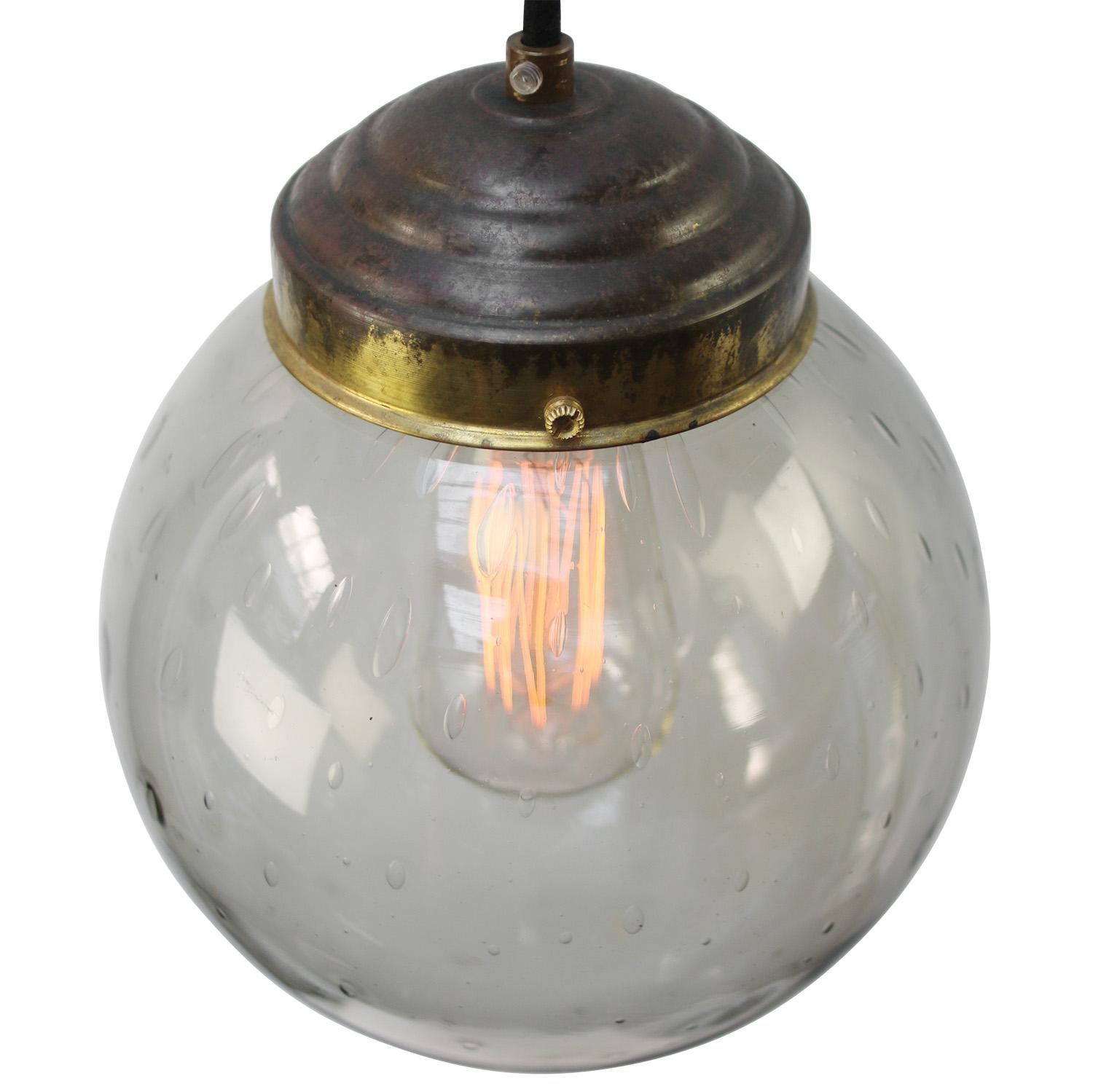 Mid-Century Modern Smoked Air Bubble Glass Globe Dutch Vintage Brass Top Pendant Lights For Sale