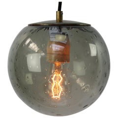 Smoked Air Bubble Glass Globe Dutch Vintage Brass Top Pendant Lights