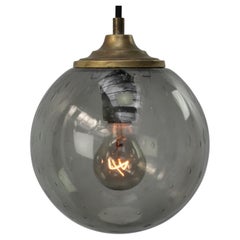 Smoked Air Bubble Glass Globe Dutch Vintage Brass Top Pendant Lights