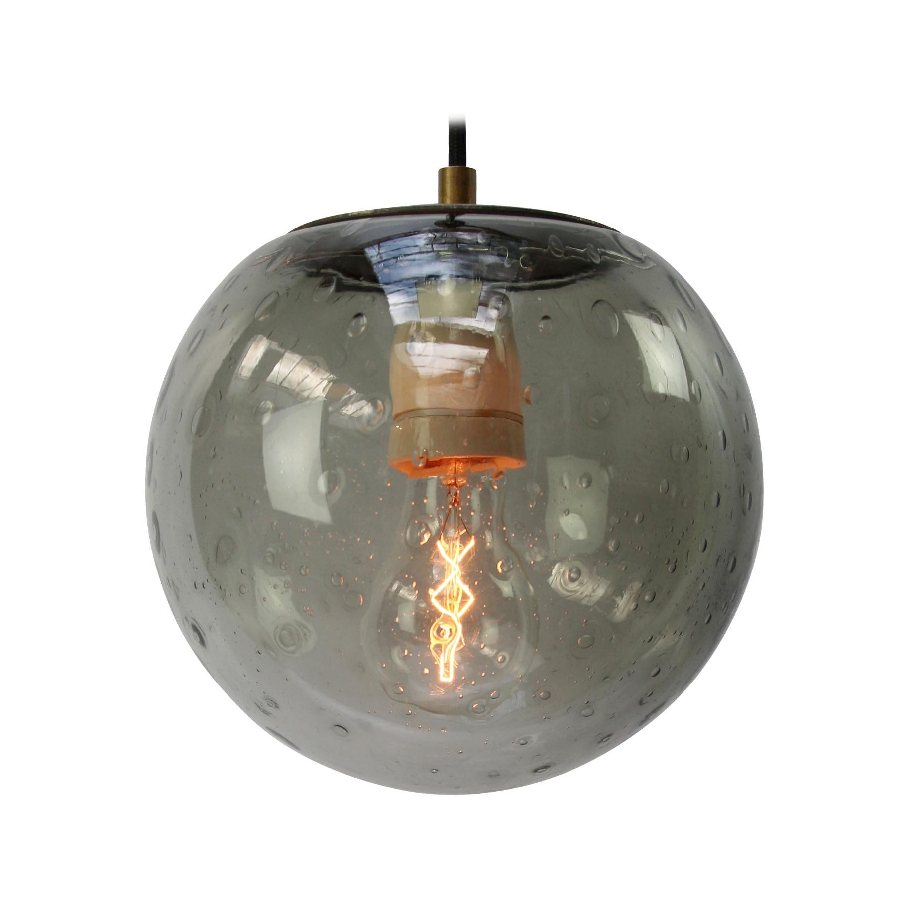 Smoked Air Bubble Glass Globe Vintage Dutch Metal Top Pendant Lights