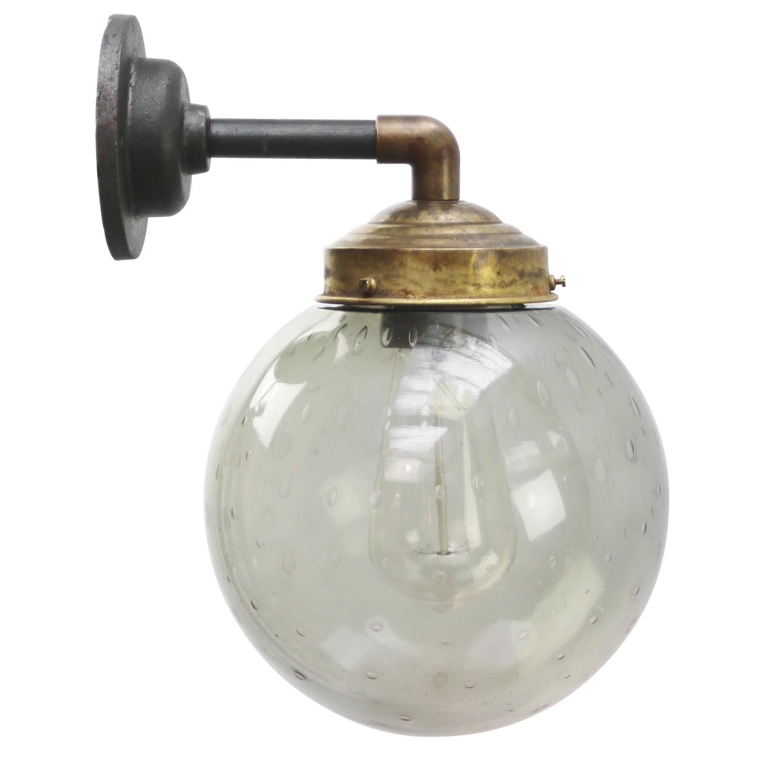 Smoked Air Bubble Glass Vintage Brass Cast Iron Scones Wall Lights In Good Condition In Amsterdam, NL