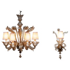 Smoked Baroque Chandelier And Matching Sconces By Barovier & Toso Murano Italy