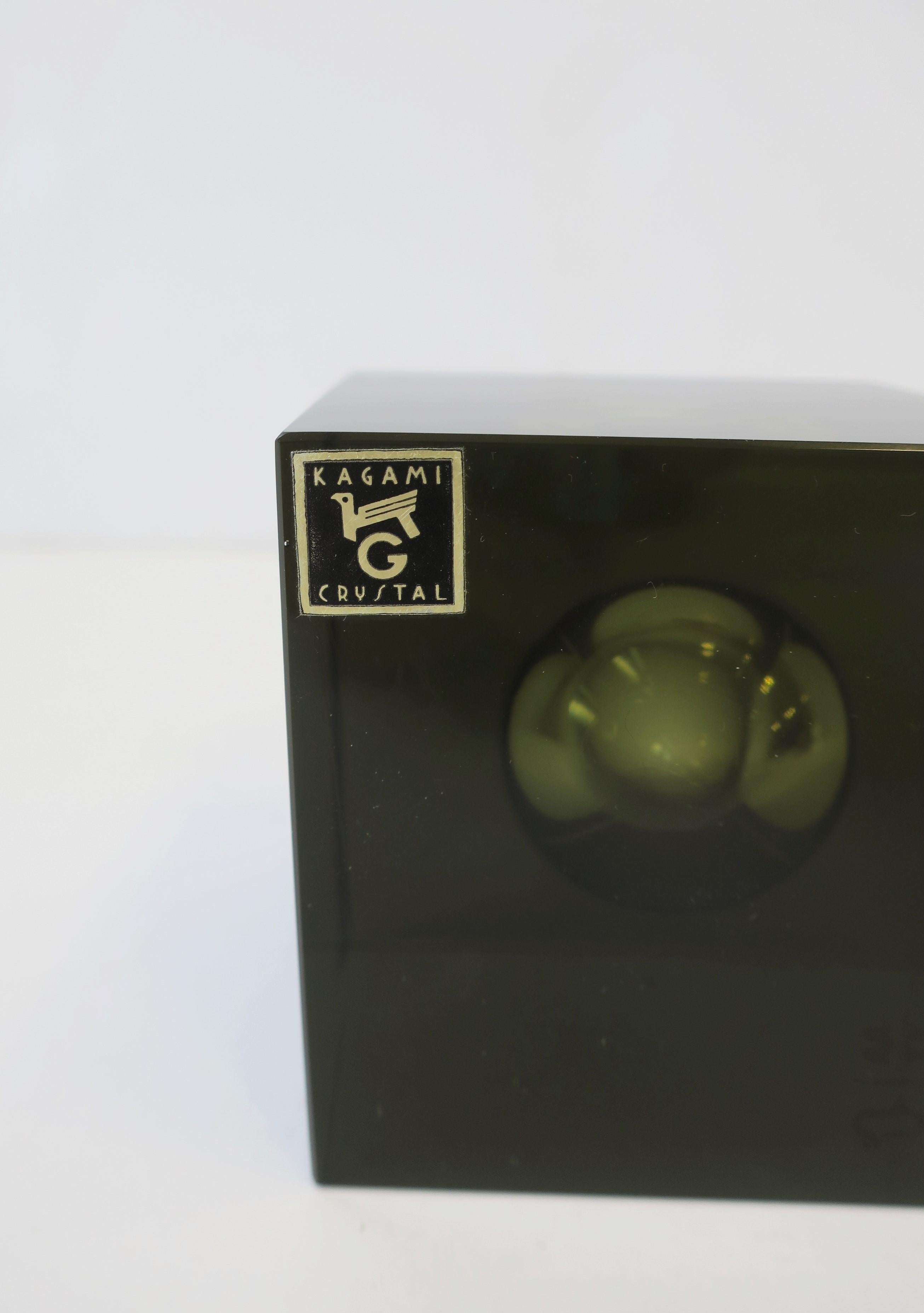 Japanese Smoked Black Crystal Cube Decorative Object 9