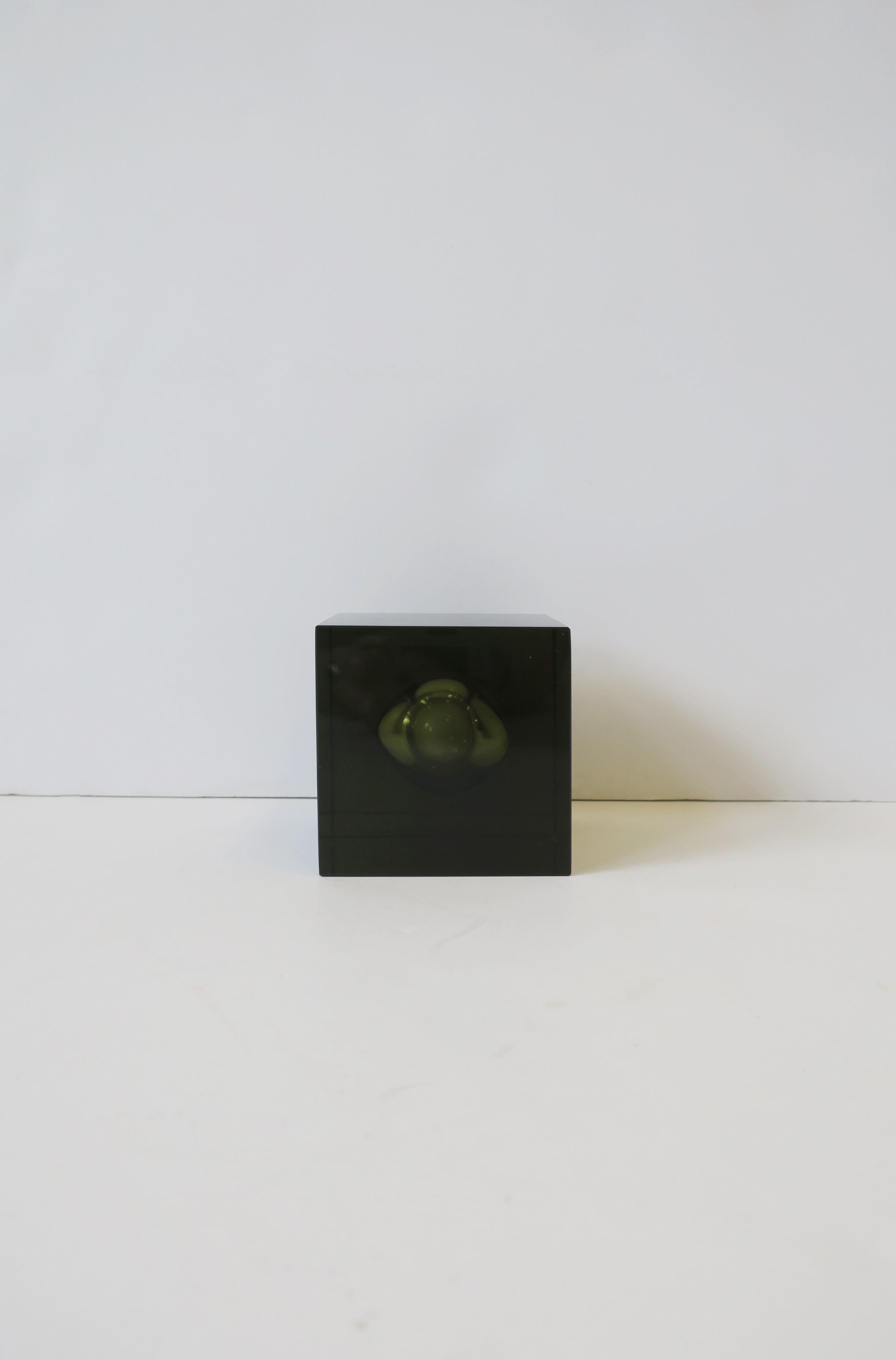 Post-Modern Japanese Smoked Black Crystal Cube Decorative Object