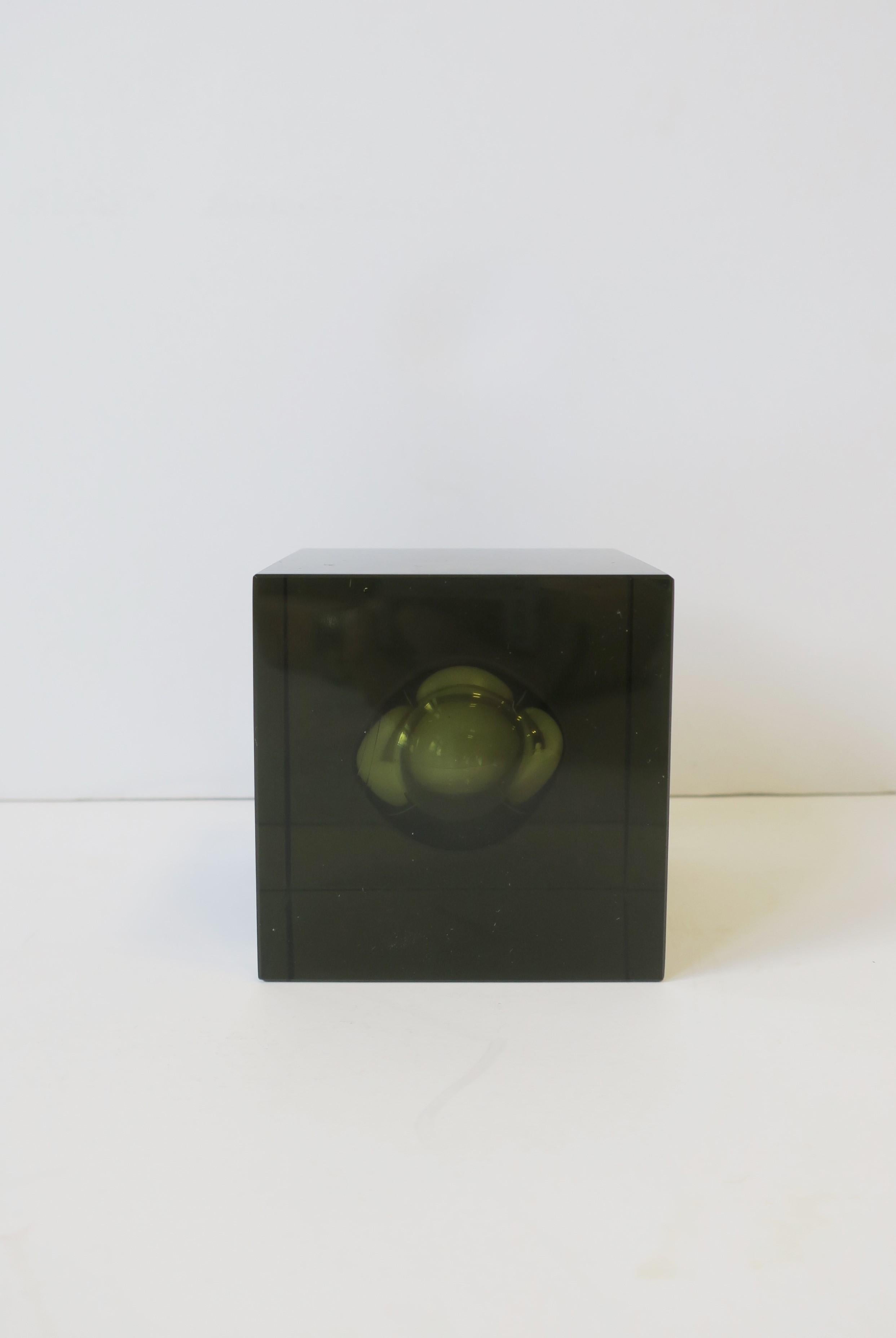 Hand-Crafted Japanese Smoked Black Crystal Cube Decorative Object