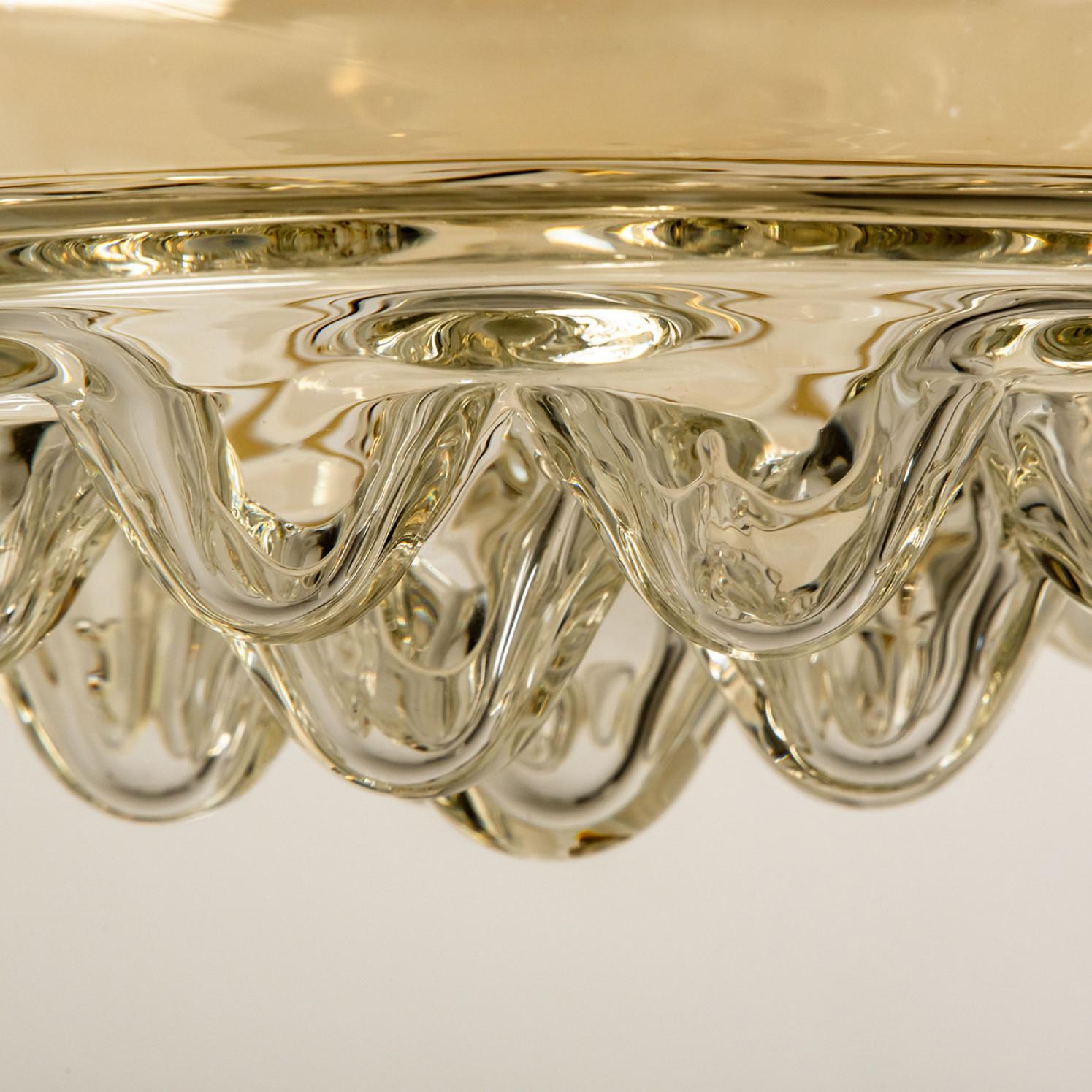 German Smoked Brown Glass and Brass Pendant Light by Peill and Putzler, 1960s For Sale