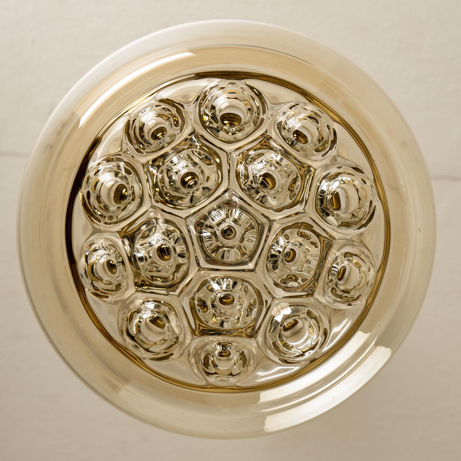 Other Smoked Brown Glass and Brass Pendant Light by Peill and Putzler, 1960s For Sale