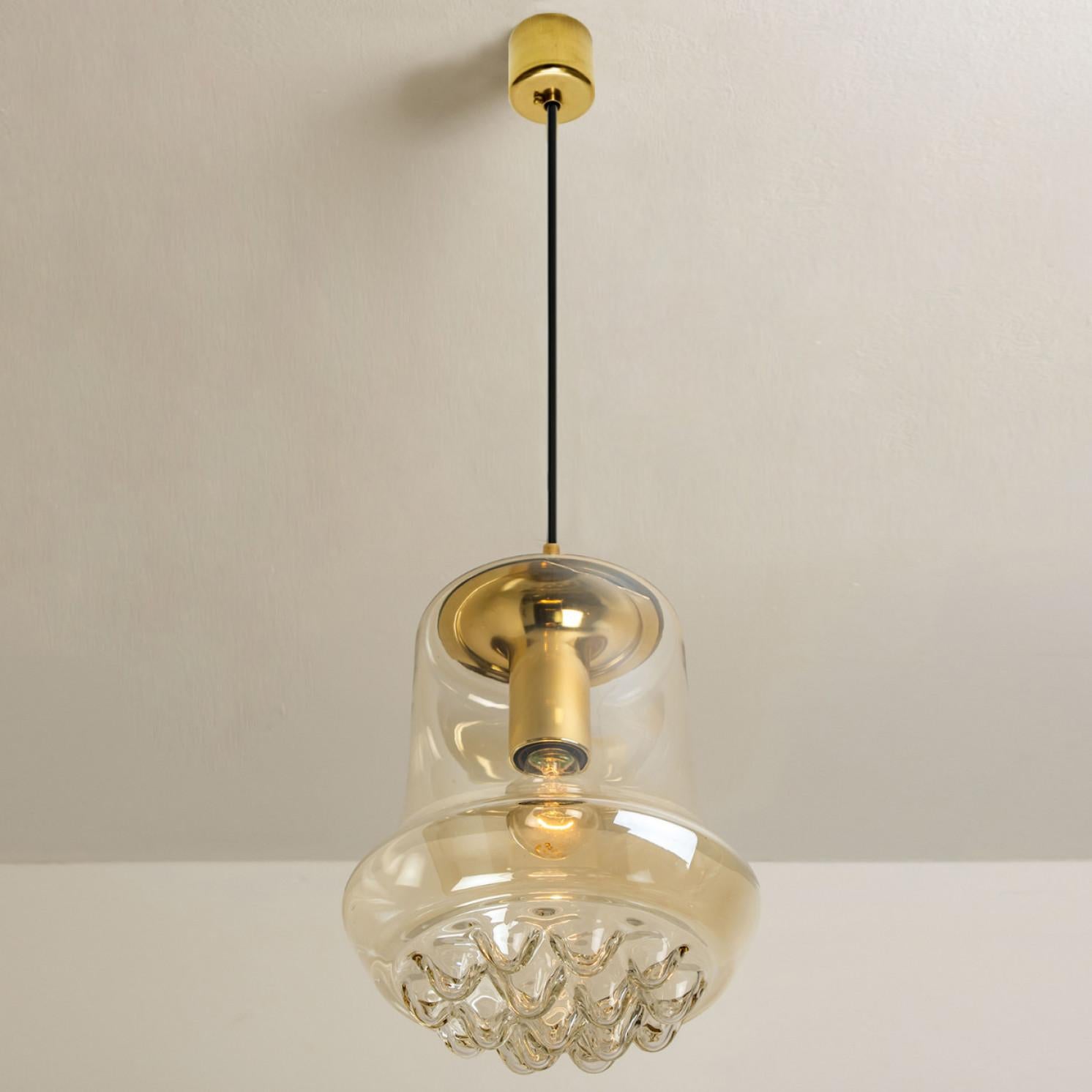 Smoked Brown Glass and Brass Pendant Light by Peill and Putzler, 1960s In Good Condition For Sale In Rijssen, NL