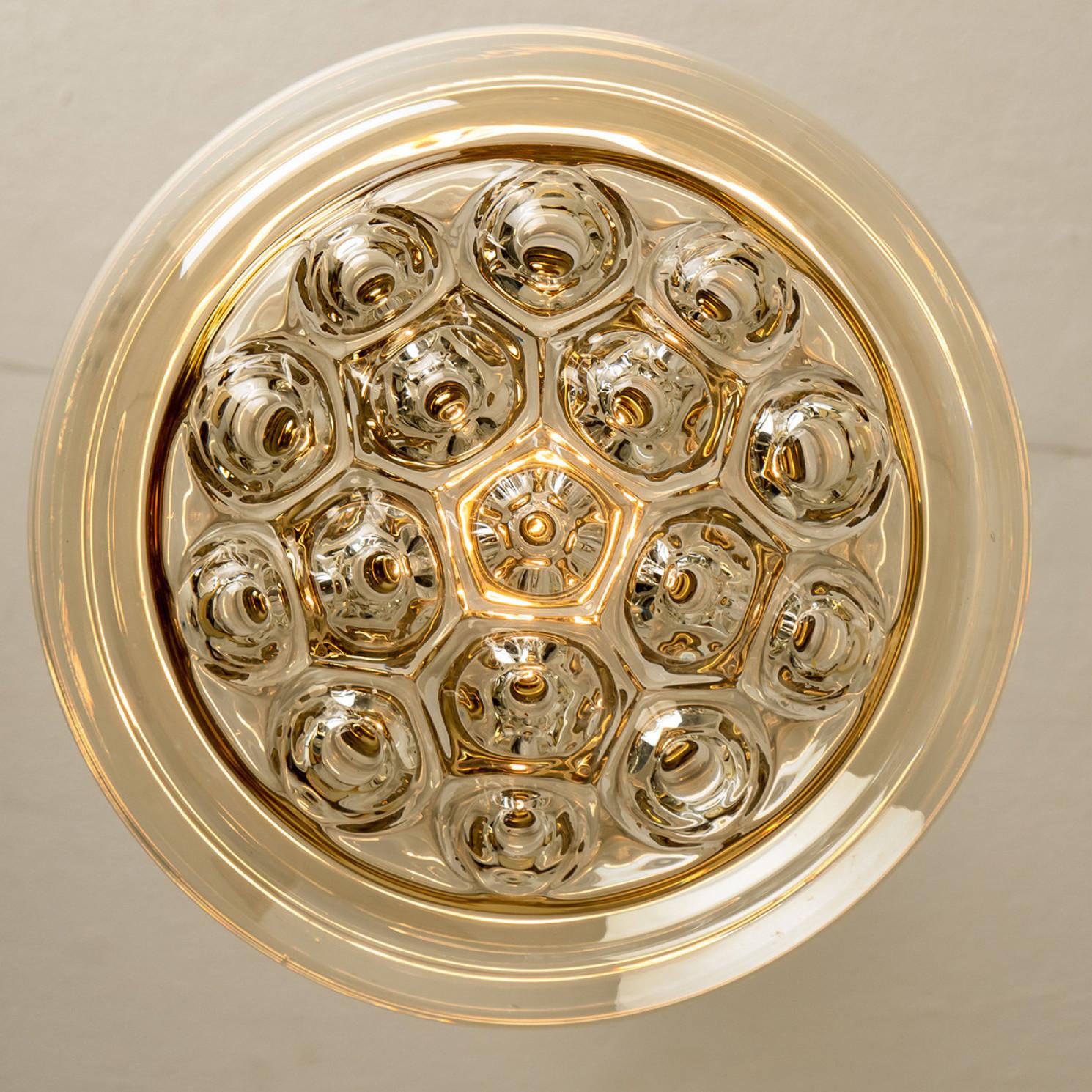 Smoked Brown Glass and Brass Pendant Light by Peill and Putzler, 1960s For Sale 1