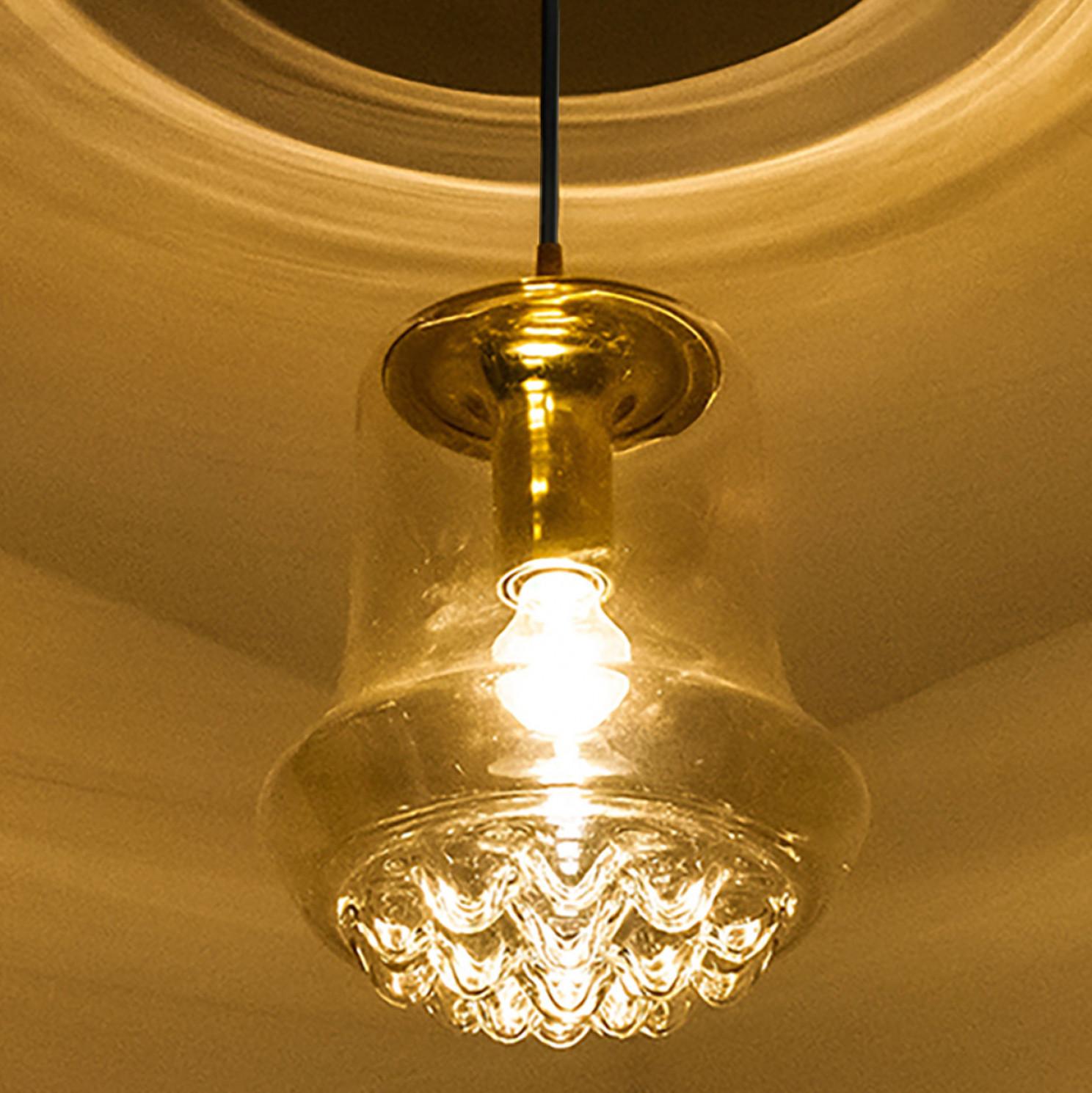 Smoked Brown Glass and Brass Pendant Light by Peill and Putzler, 1960s For Sale 2