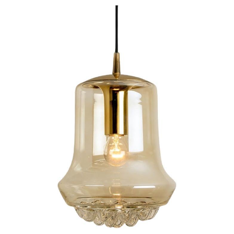 Smoked Brown Glass and Brass Pendant Light by Peill and Putzler, 1960s For Sale