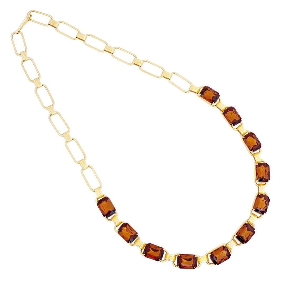 Smoked Brown Topaz Crystal Collet Necklace, 1960s For Sale