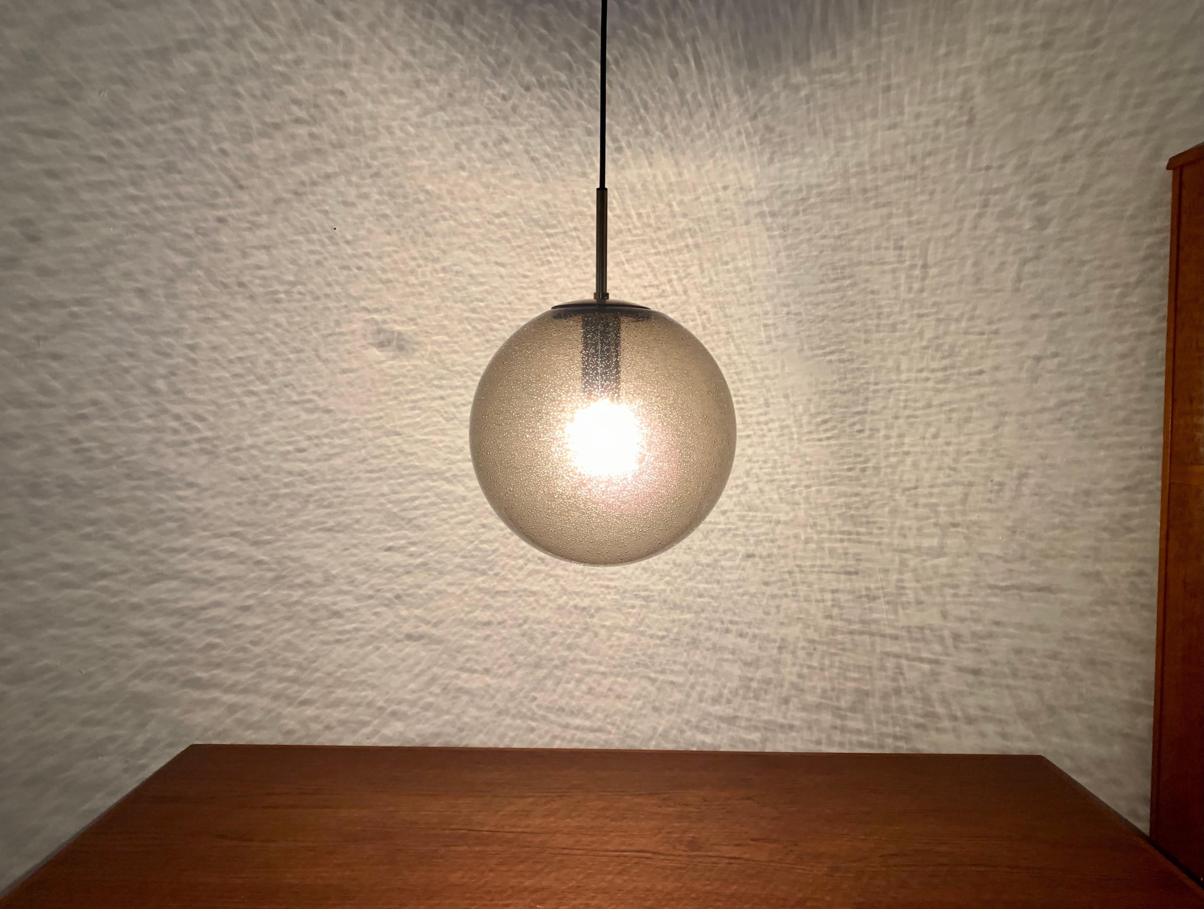 Metal Smoked Bubble Glass Pendant Lamp by Limburg For Sale