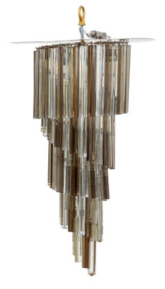Smoked & Clear Glass Cascading Spiral Chandelier