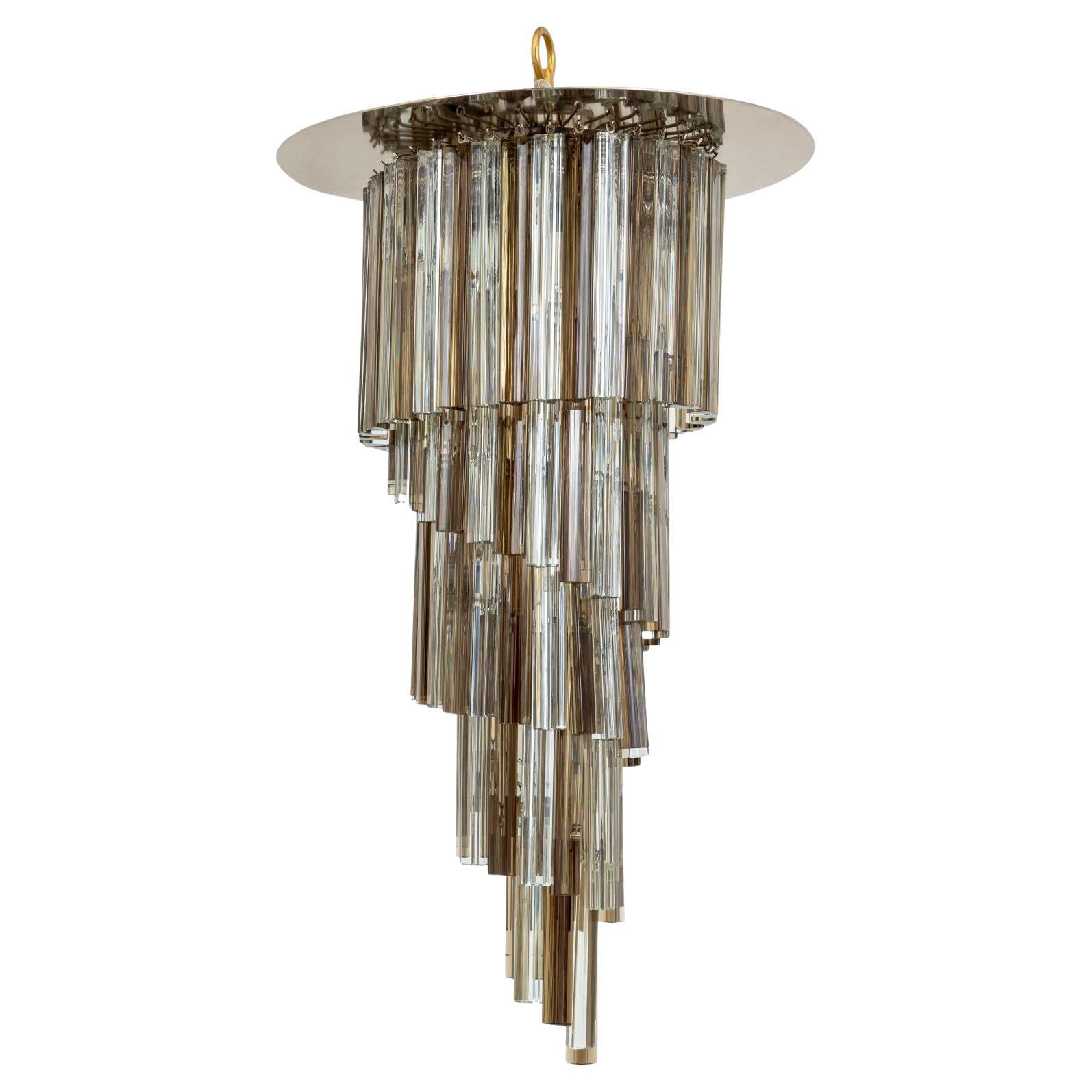 Smoked & Clear Glass Cascading Spiral Chandelier