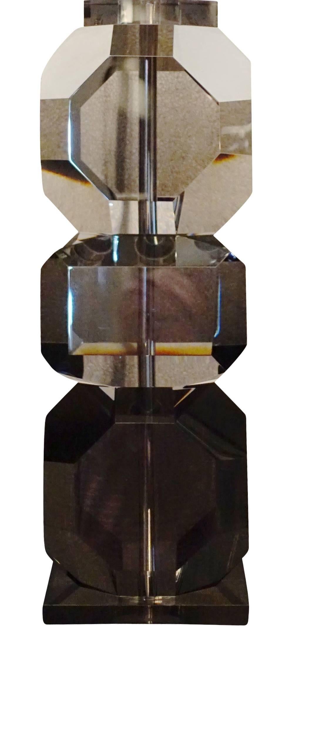 Belgian Smoked Cut Crystal Stacked Cubes Design Lamp, Dutch, Contemporary For Sale
